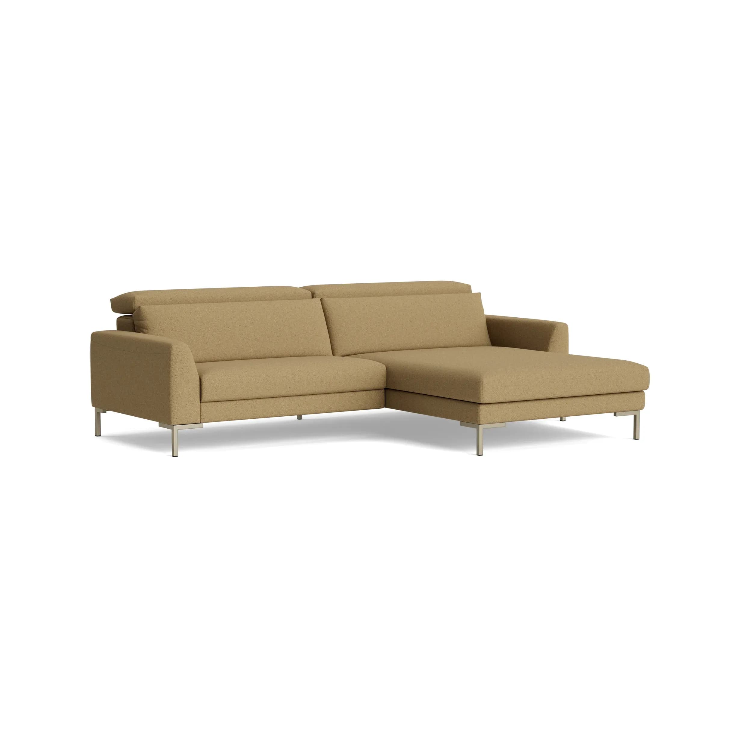 Sofa Braska - 1,75-Sitzer mit Longchair rechts, inkl. Kopfstütze verstellbar, Stoff, Rauchbraun
