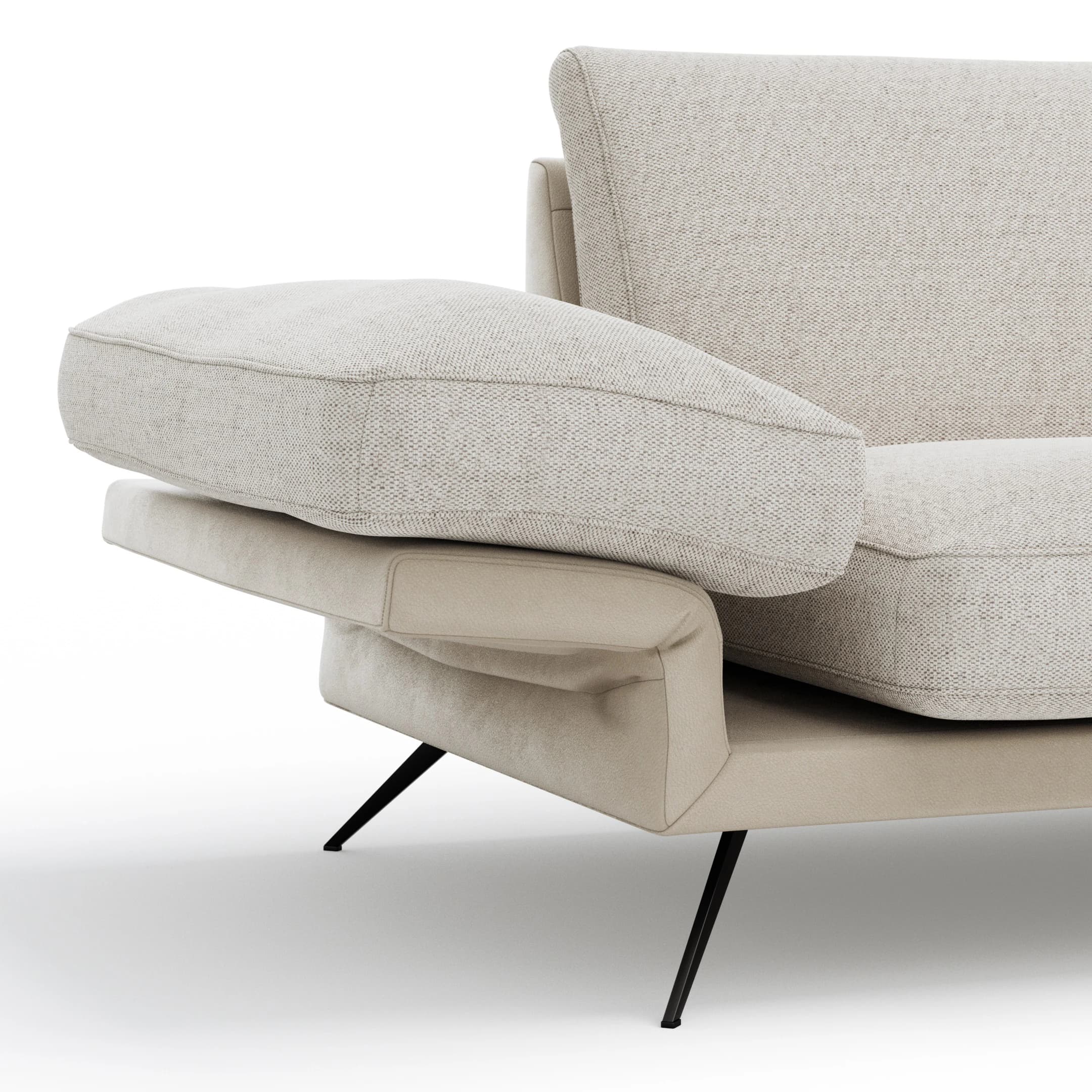 Ecksofa Valdemoro - 2,5-Sitzer mit  Longchair rechts inkl. Rückenlehne verstellbar, Stoff, Creme
