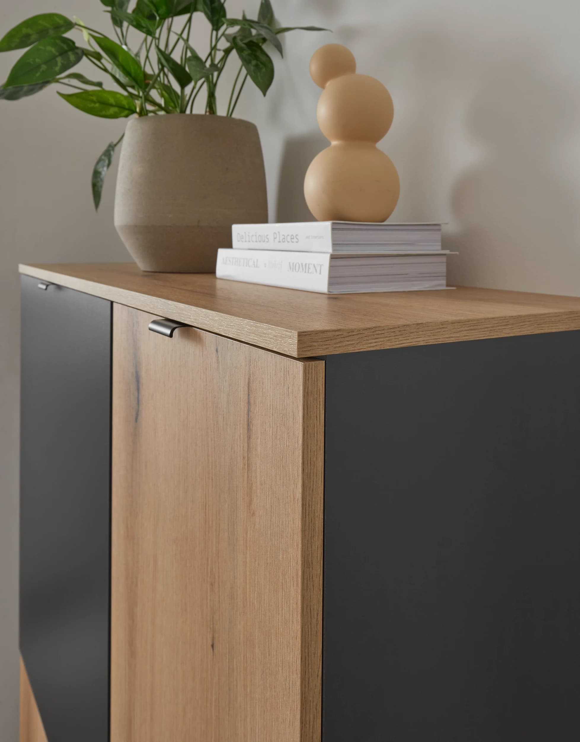 Highboard- Anthrazit, Eiche Dekor