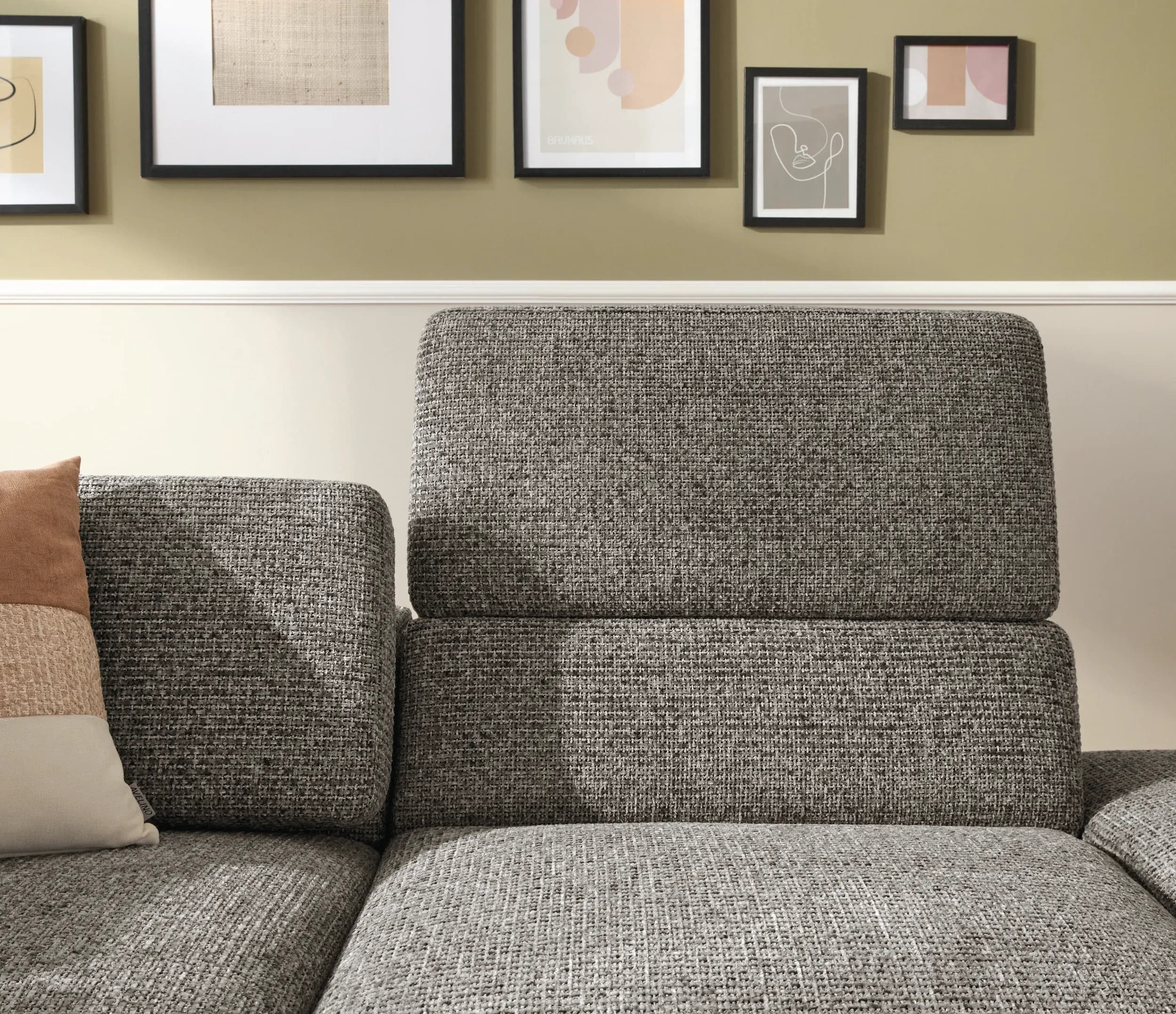 Ecksofa Benissa - Ecke und Abschlussteil mit 2,5-Sitzer rechts inkl. Rückenlehne verstellbar, Stoff, Dunkelgrau