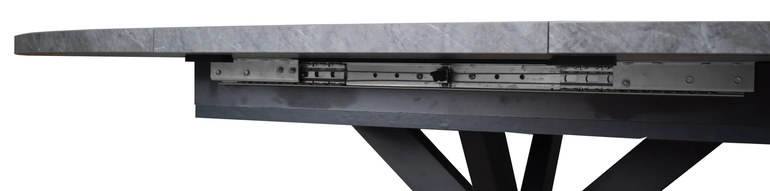 Esstisch - ausziehbar, Ø/H ca. 130x79 cm, Keramikoptik grau, Schwarz