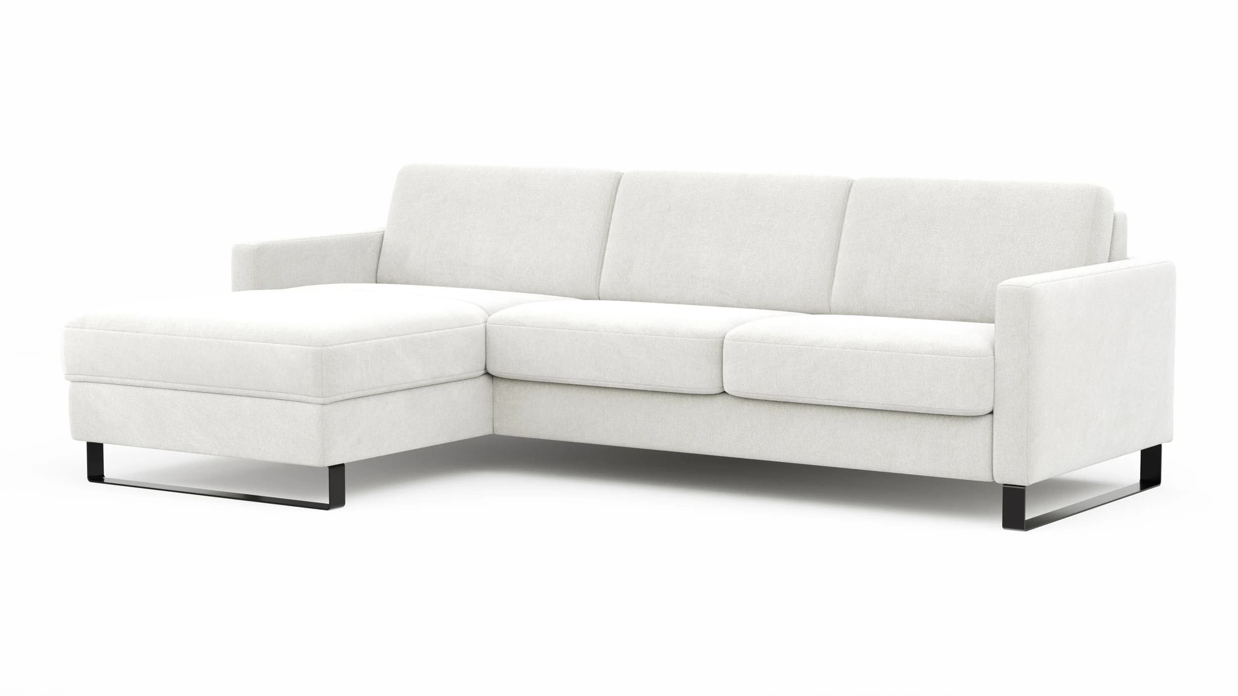 Schlafsofa Laredo - Longchair mit 2-Sitzer rechts inkl. Schlaffunktion mit Bettkasten, Stoff, Graubeige
