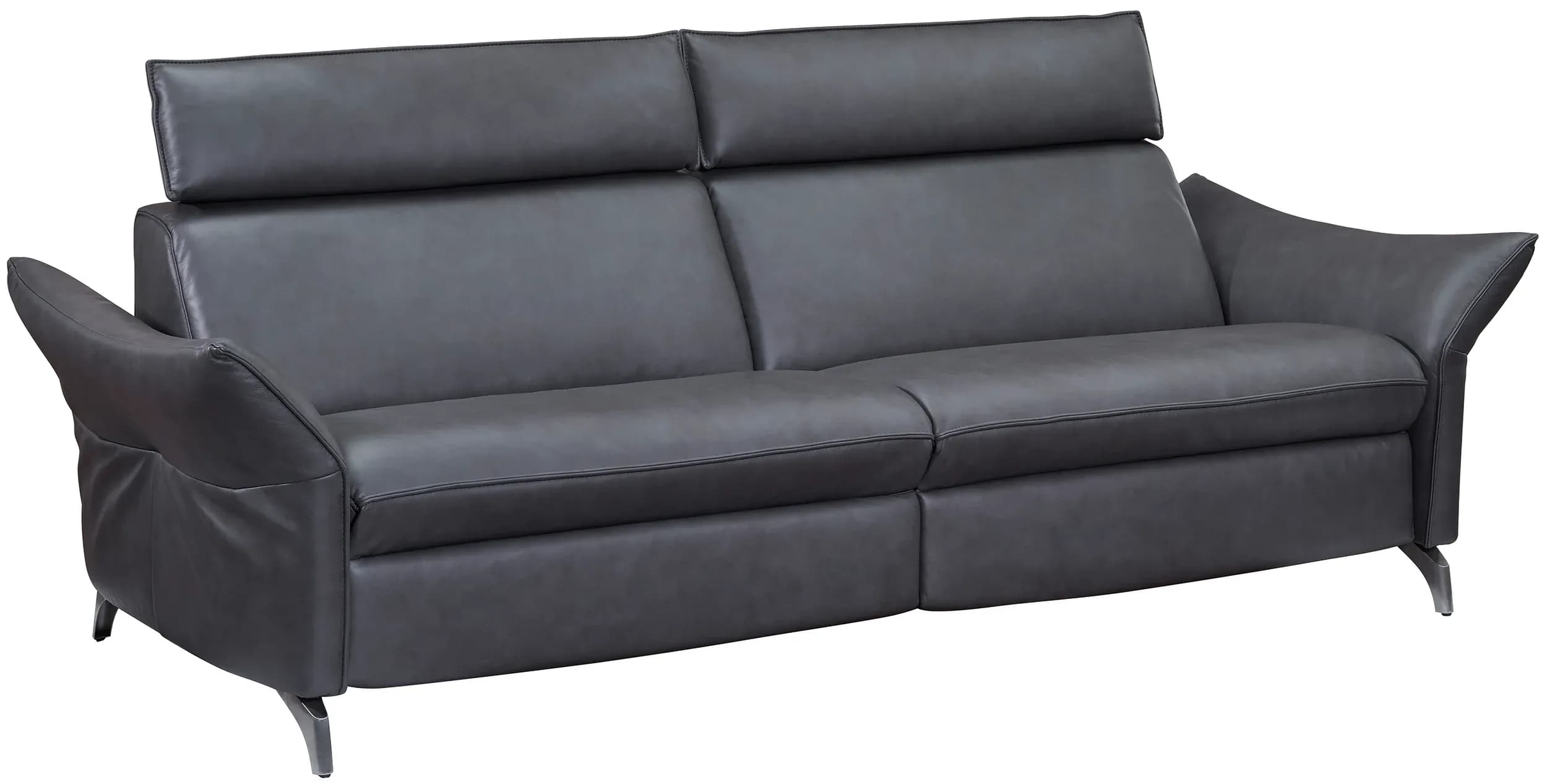 Sofa EM St. Moritz - 2,5-Sitzer, Relaxfunktion inkl. höhenverstellbare Kopfstütze, Leder, Kohle