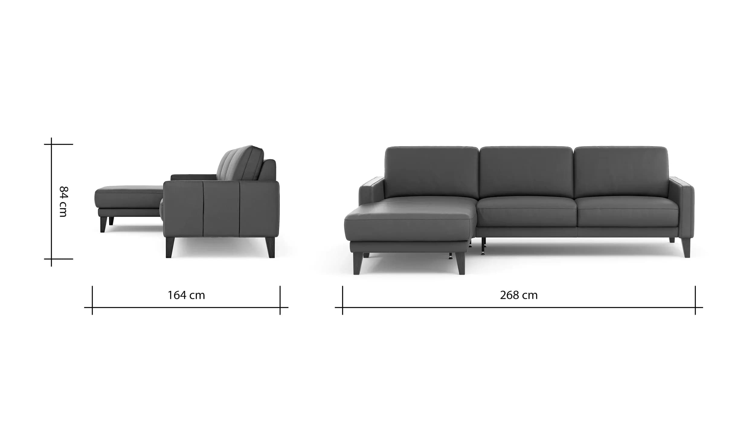 Ecksofa Matero - Longchair mit 2,5-Sitzer rechts, Leder, Anthrazit