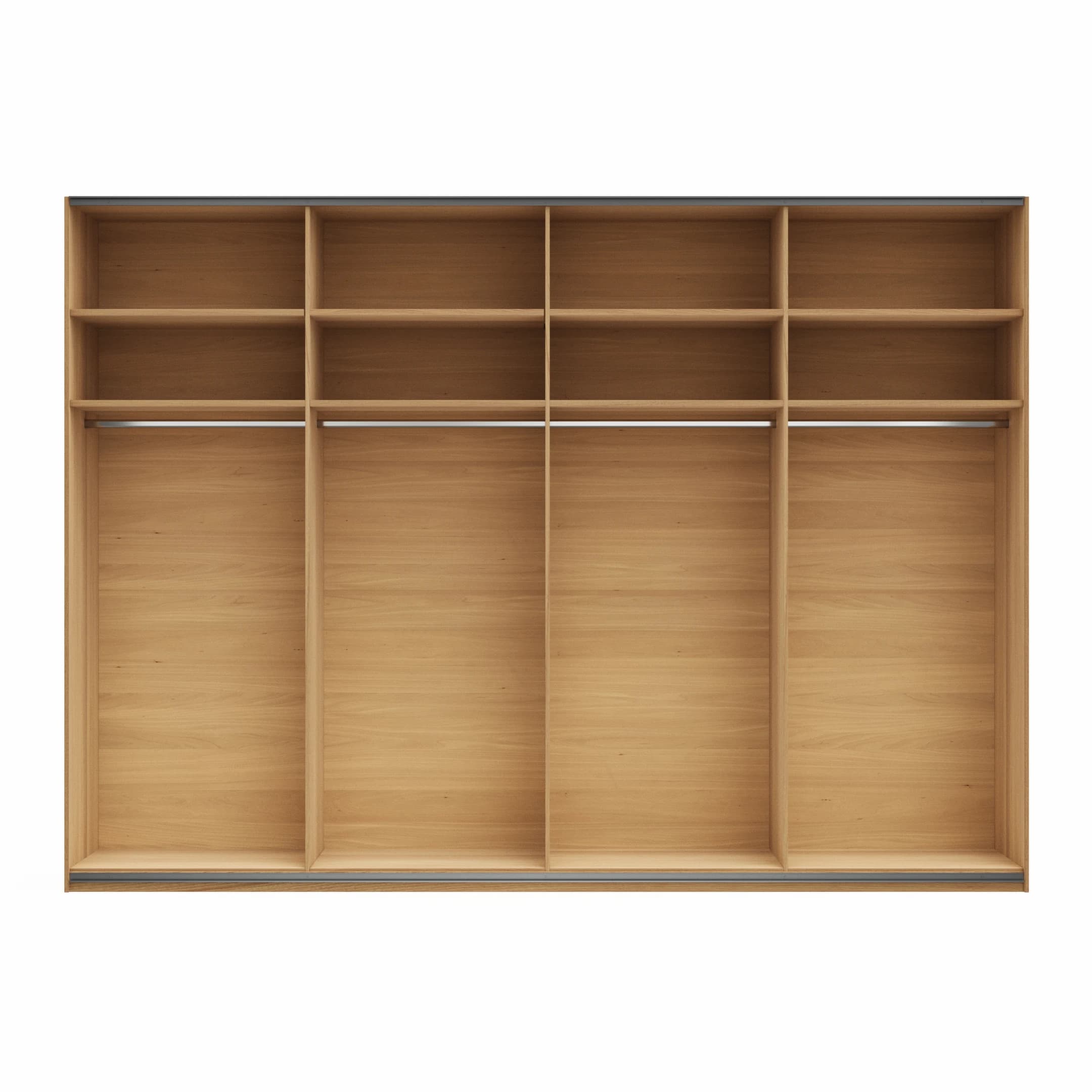 Schwebetürenschrank Lenoso - B. ca. 330 cm, Eiche massiv, Glas, Graubraun