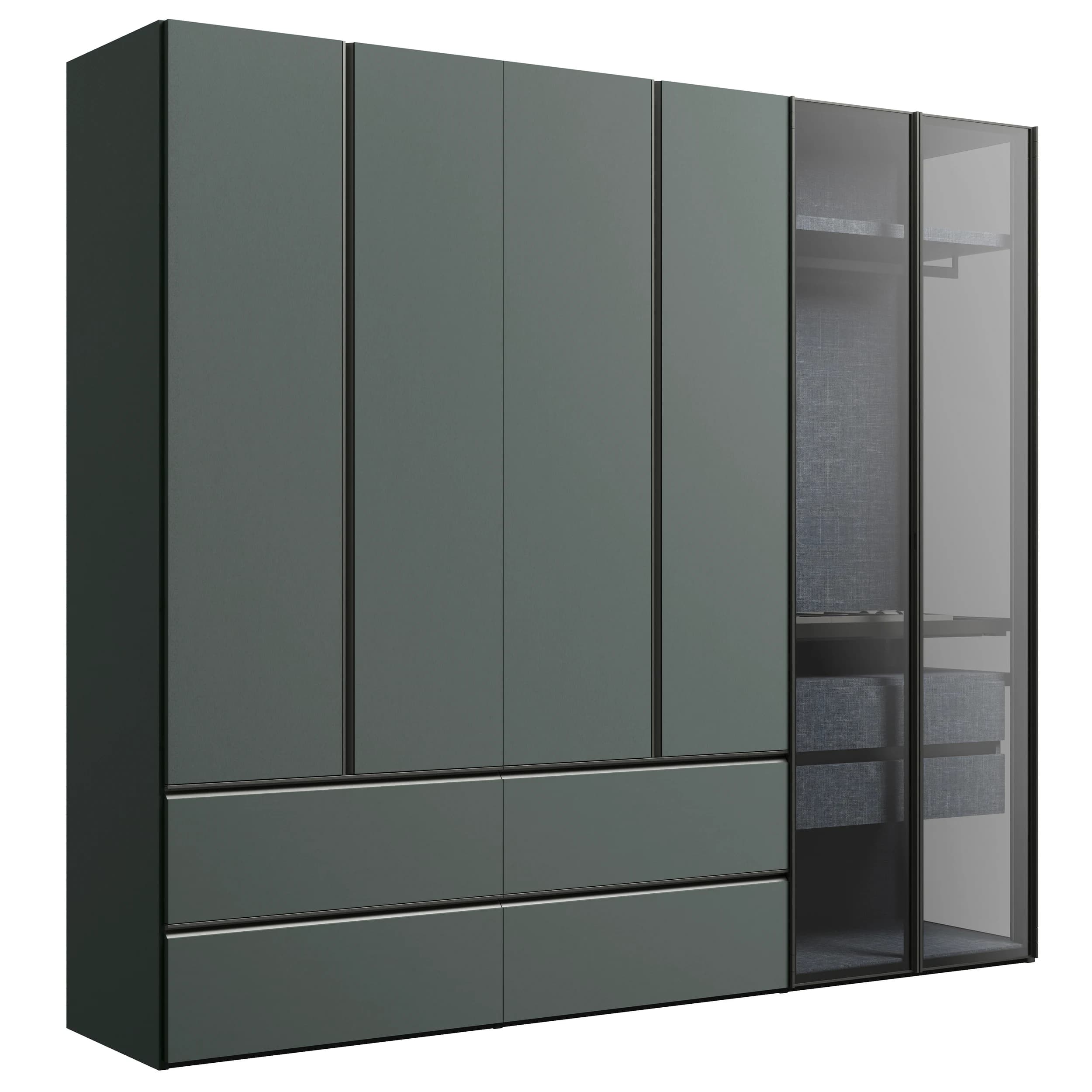 Drehtürenschrank Solina Perry/Gola - B ca. 273 cm, Lack matt, opal, Glas grau schattiert