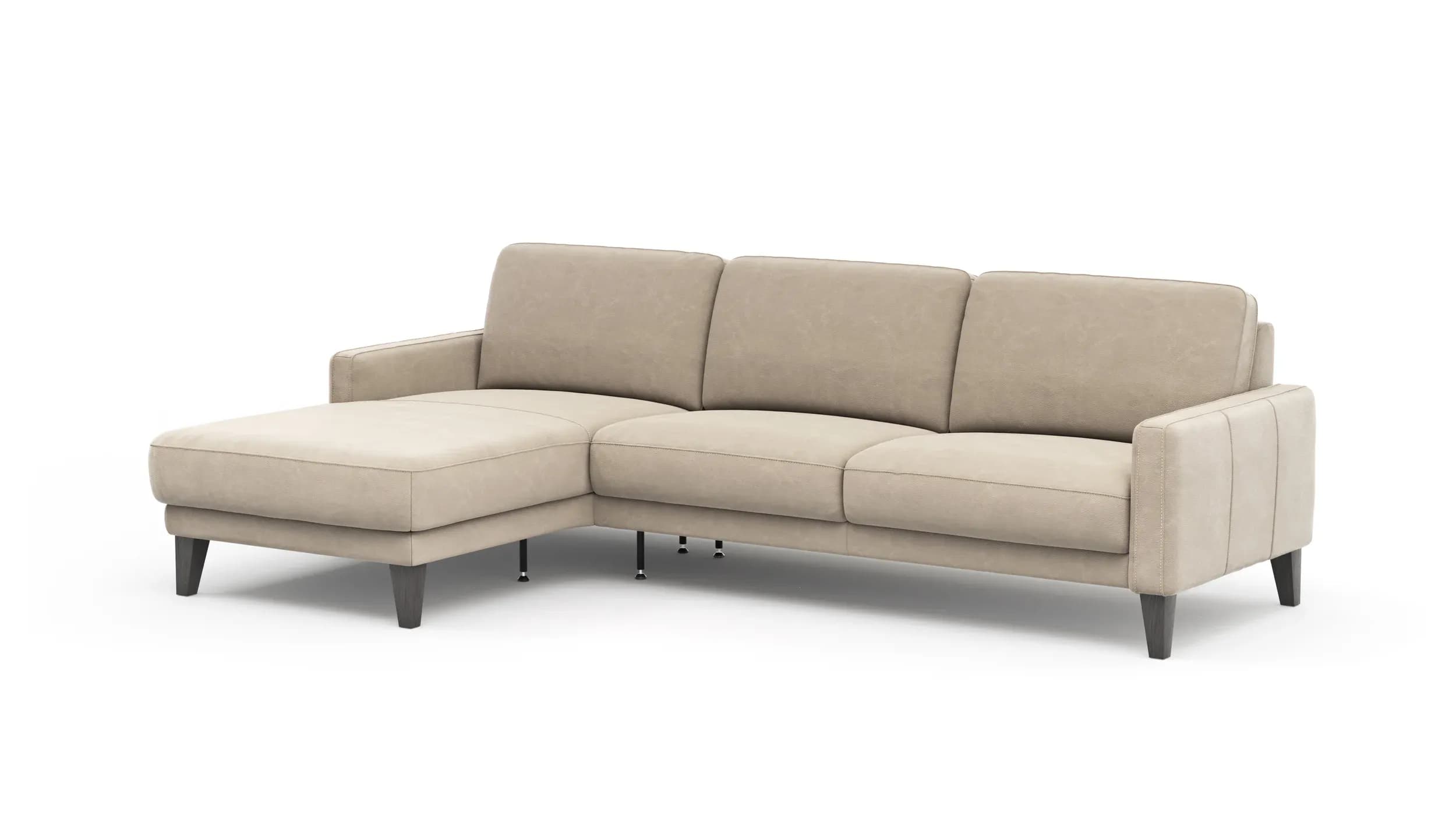 Ecksofa Matero - Longchair mit 2,5-Sitzer rechts, Leder, Taupe