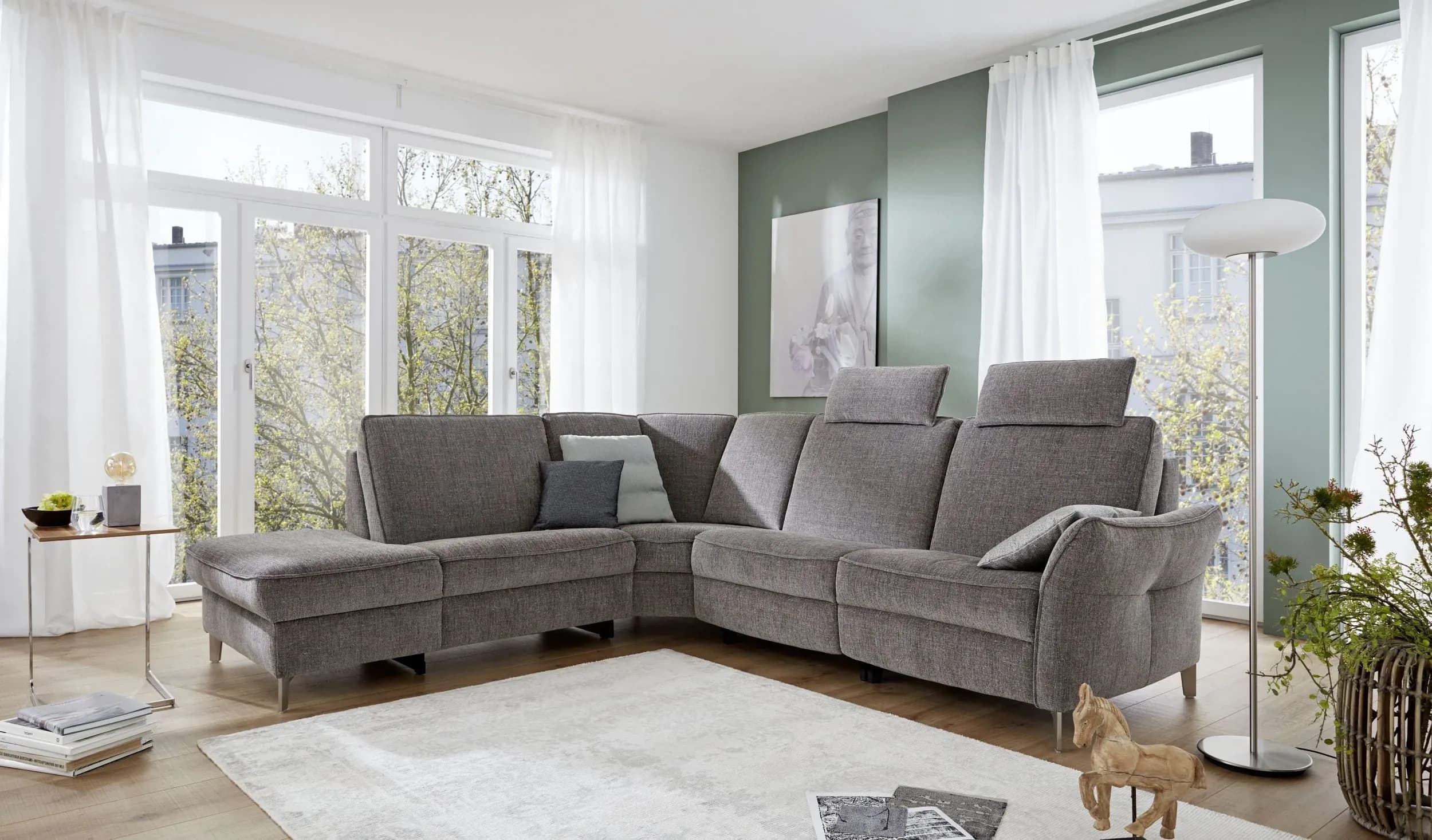 Ecksofa - Ecke links mit 2,5-Sitzer, Stoff, Grau