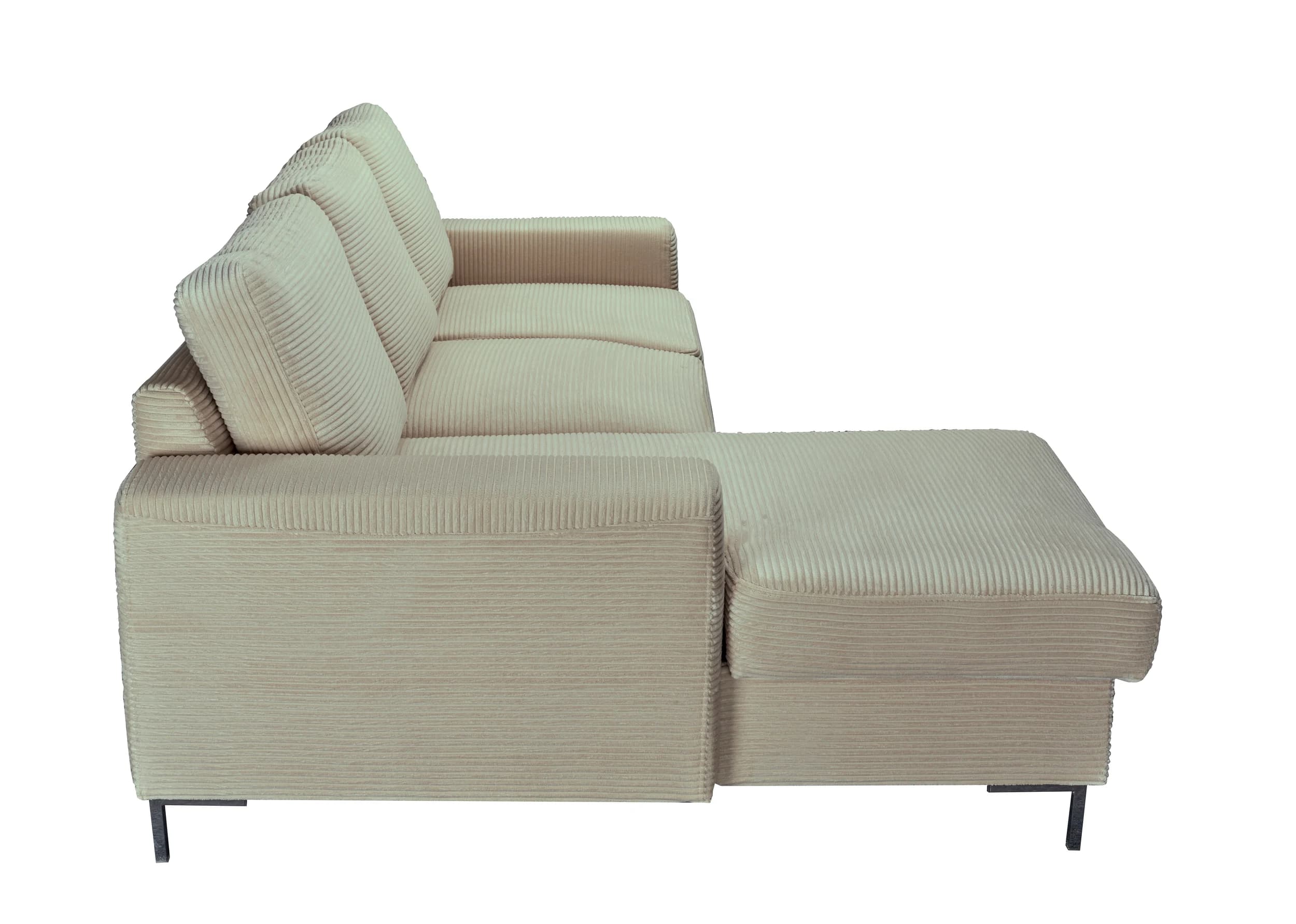 Ecksofa - Longchair links mit 2-Sitzer, Schlaffunktion mit Bettkasten, Stoff, Creme