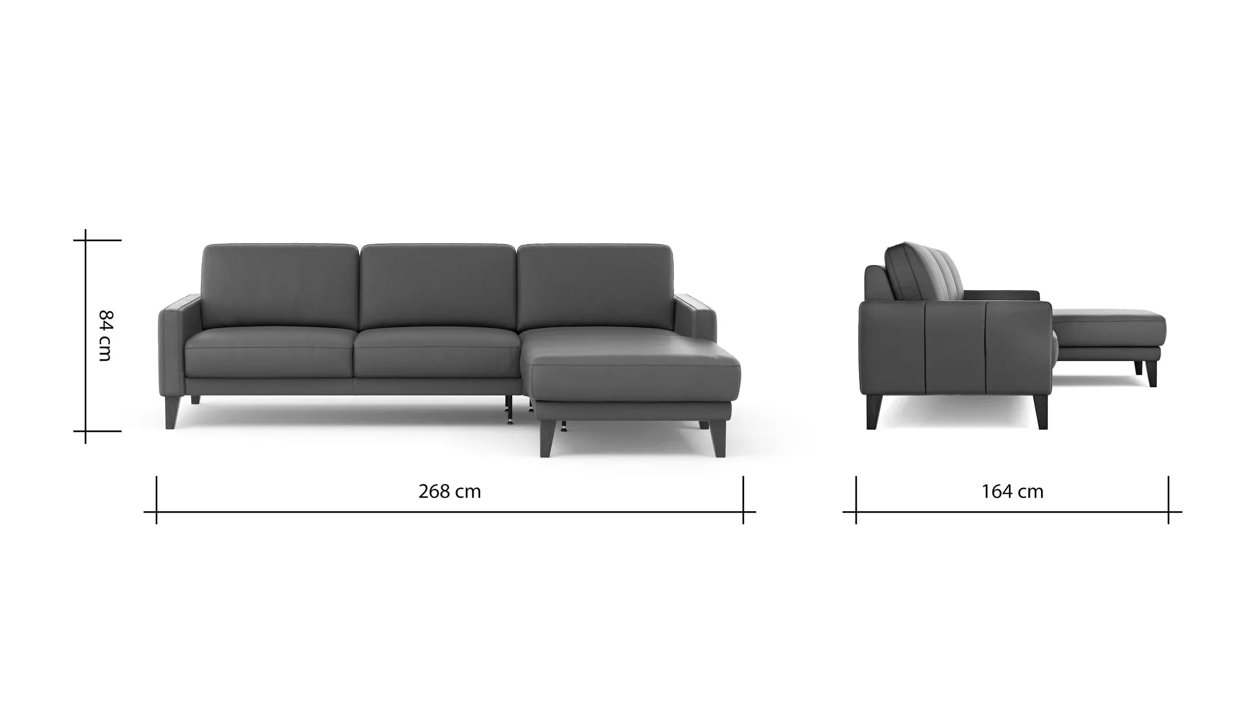 Ecksofa Matero - 2,5-Sitzer mit Longchair rechts, Leder, Anthrazit