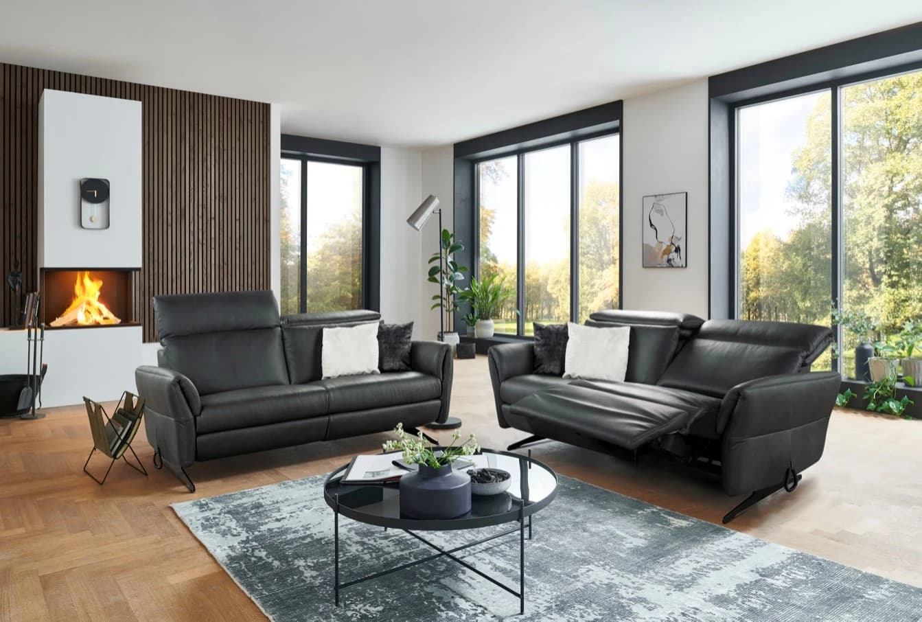Sofa - 2-Sitzer, Relaxfunktion/Kopfteil verstellbar motorisch, Leder, Anthrazit