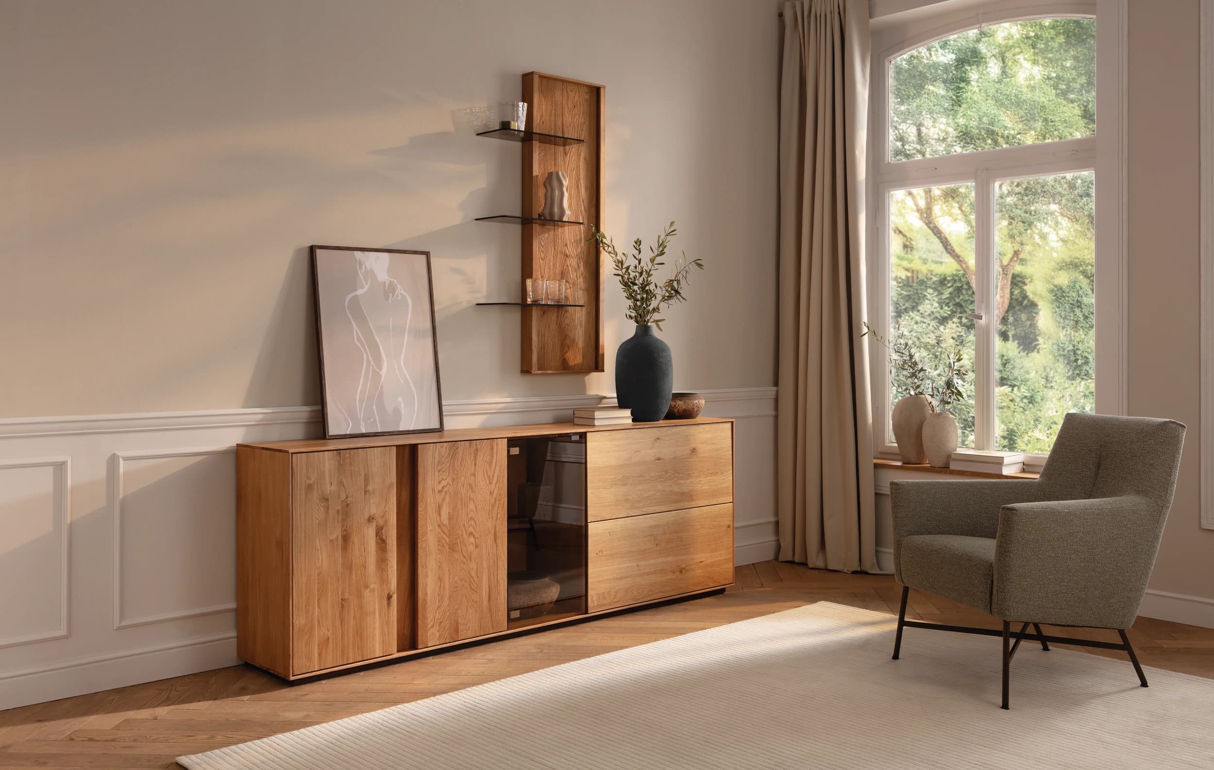 Sideboard Saratoga - Wildeiche massiv, natur geölt
