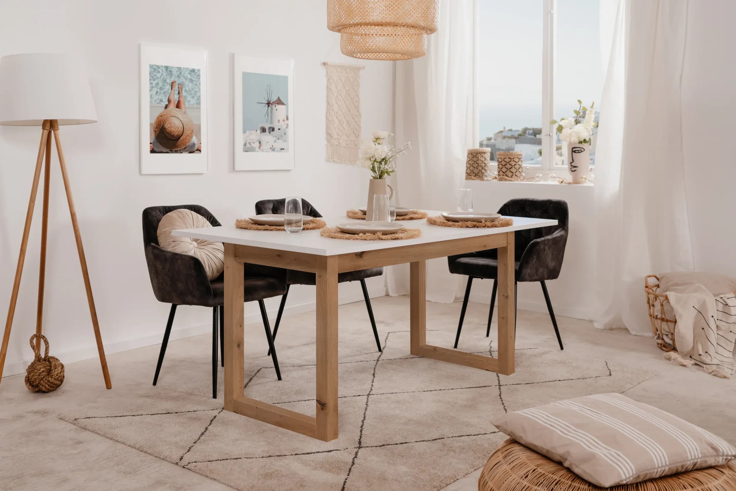 Esstisch - ausziehbar, LB ca. 160x80 cm, Weiß, Artisan Eiche Nachbildung