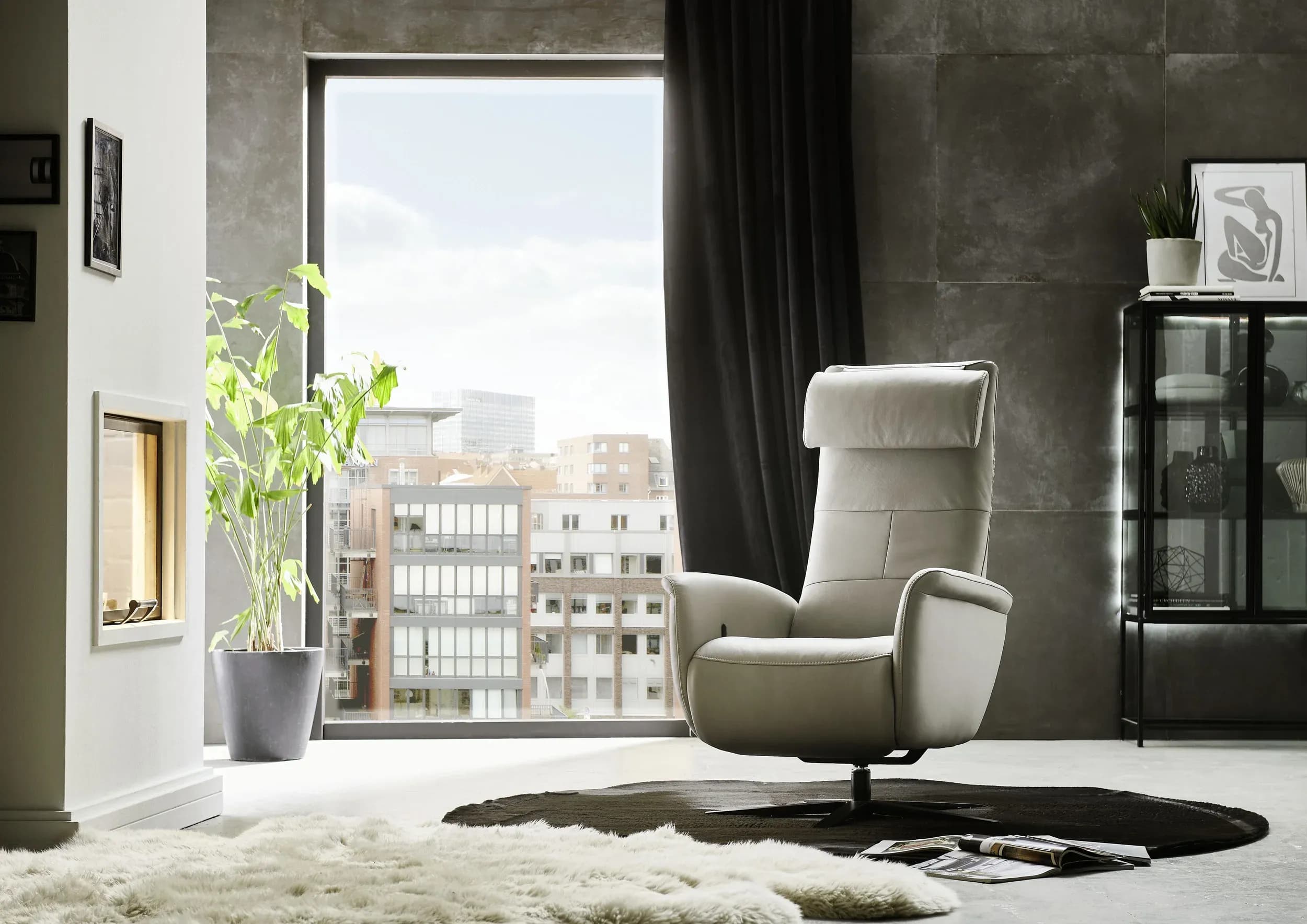 TV-Sessel - Relaxfunktion, Leder, Alufarben