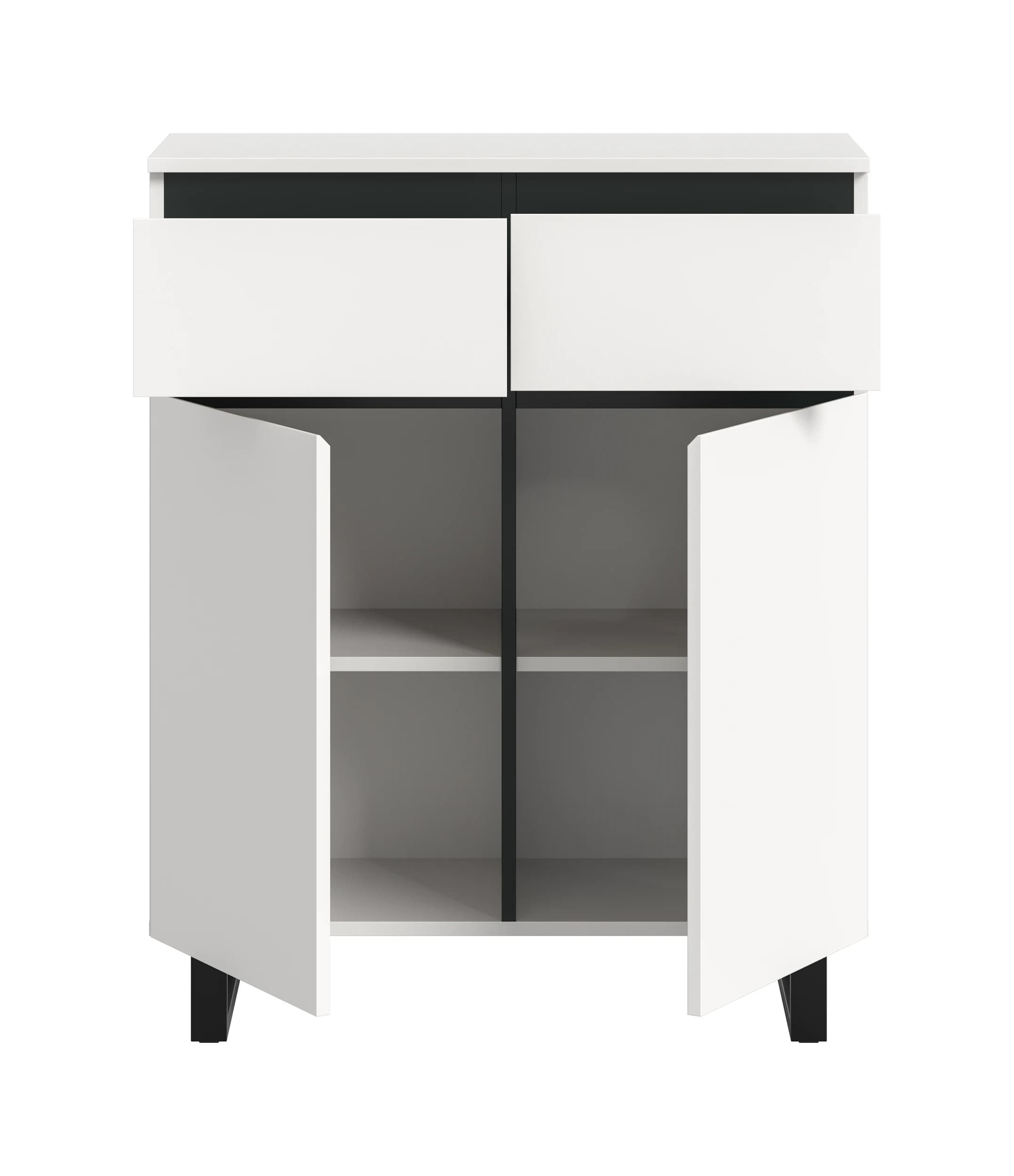 Kommode - B ca. 80 cm, Weiß, Schwarz