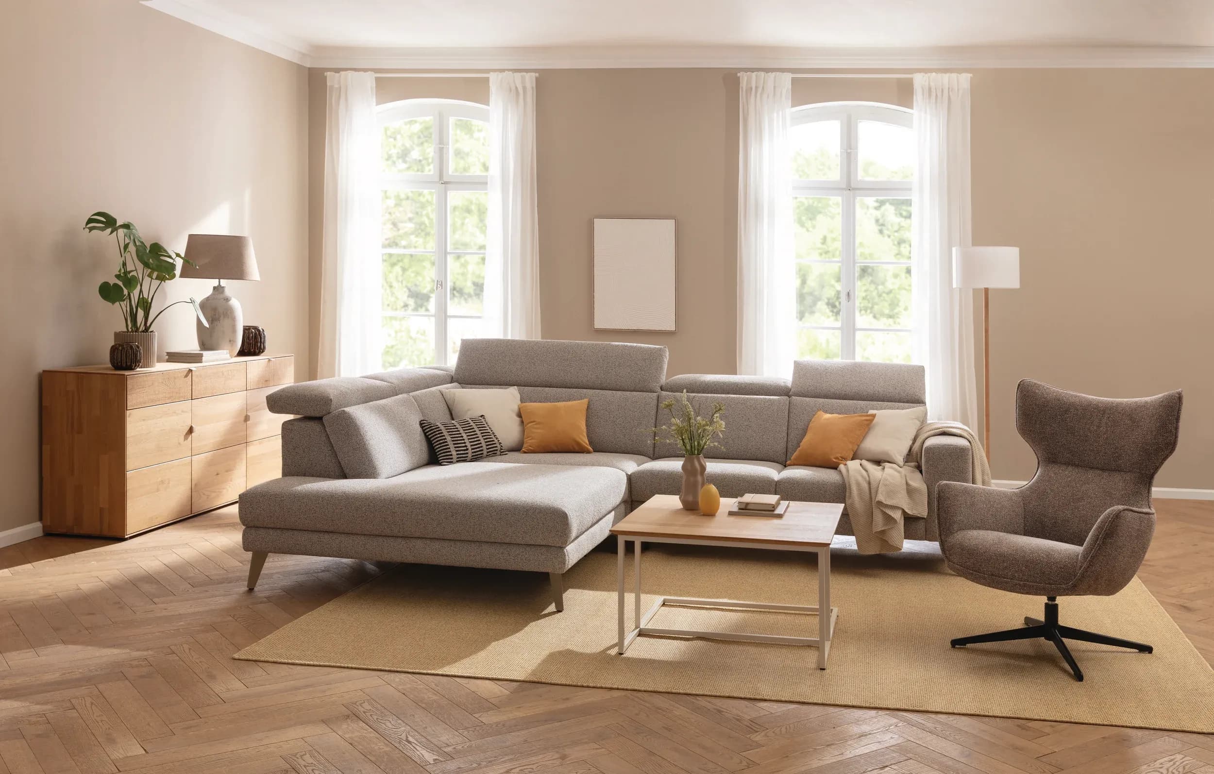 Sessel Elgora - drehbar, Stoff, Mocca