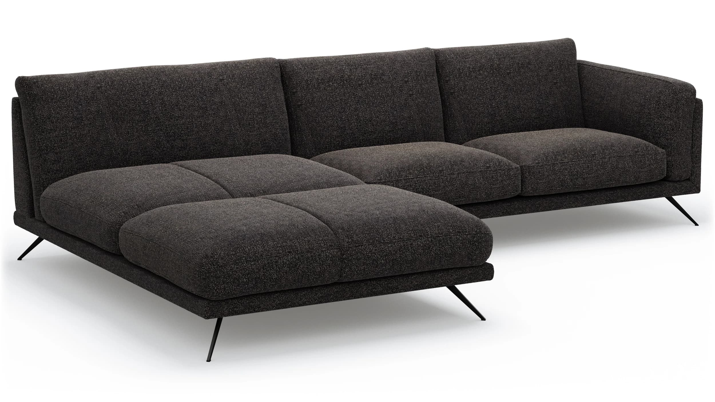 Ecksofa Valdemoro - Longchair mit 2,5-Sitzer rechts inkl. Rückenlehne verstellbar, Stoff, Anthrazit