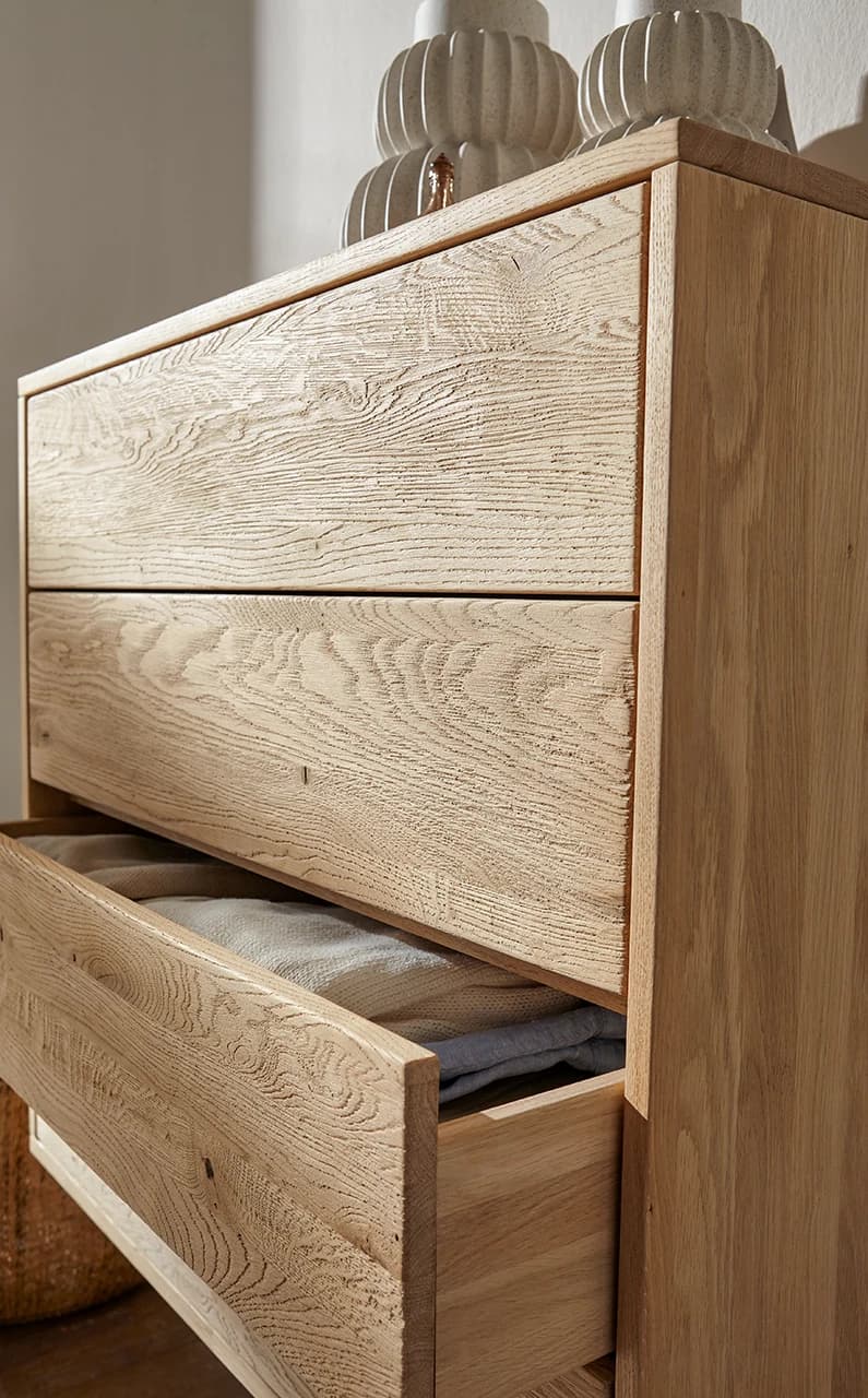 Sideboard Williston - Wildeiche bianco, Schubkastenfront sandgestrahlt