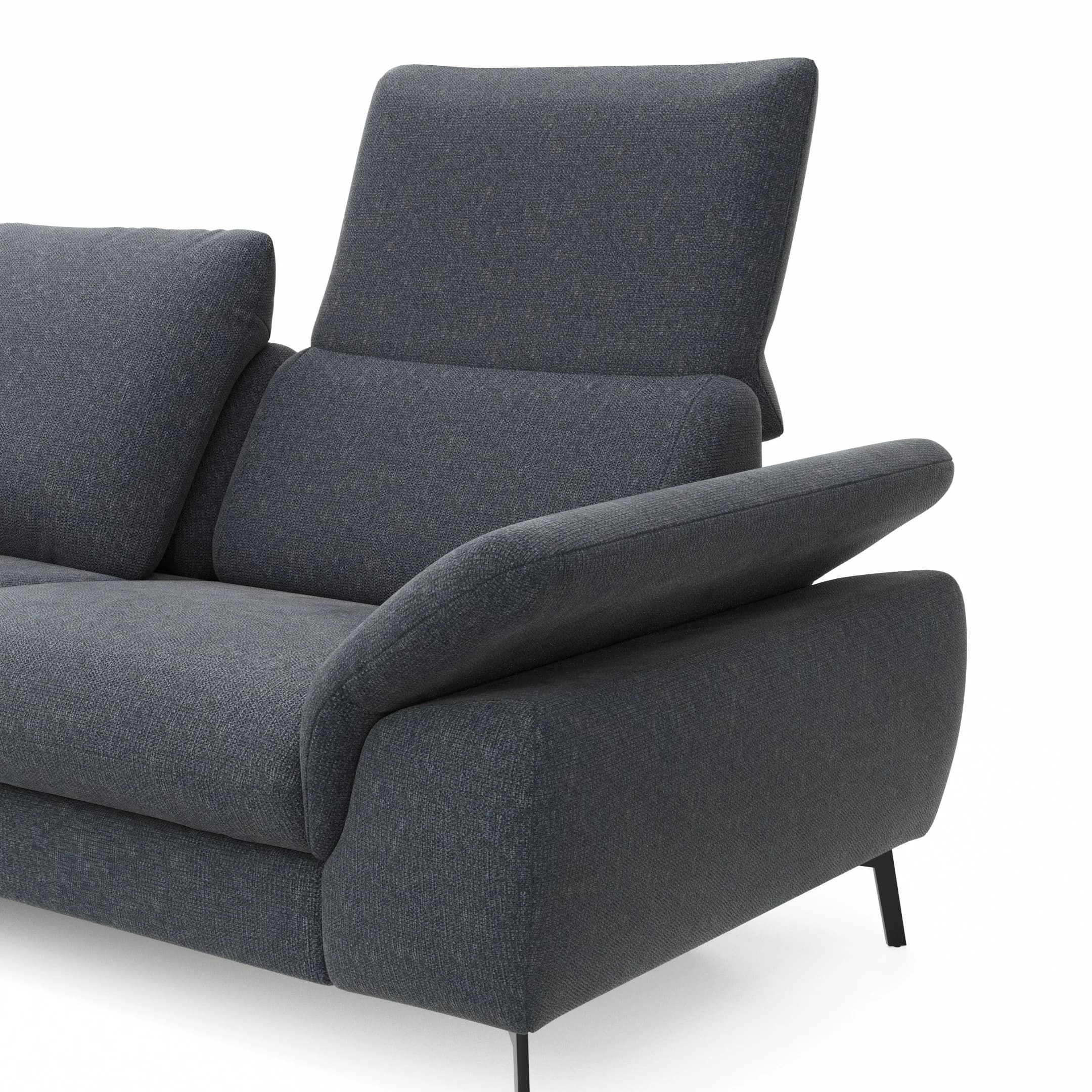 Ecksofa Gotera - Longchair groß mit 1,5-Sitzer med + 1,5-Sitzer med rechts inkl. Schlaffunktion (teilmotorisch), Armlehne klappbar, Rückenlehne verstellbar  und einmal Relaxfunktion (teilmotorisch), Stoff, Anthrazit