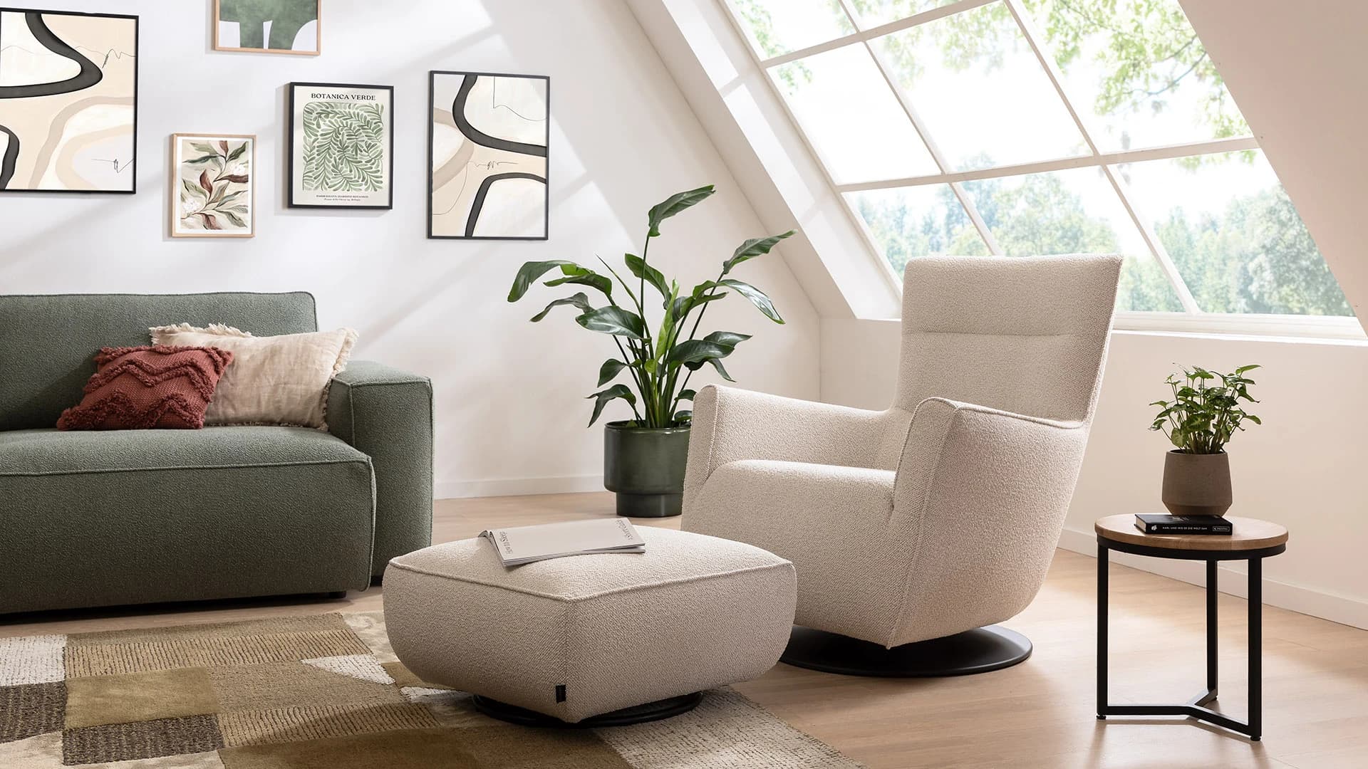 Hocker Lilaia - Stoff, Creme