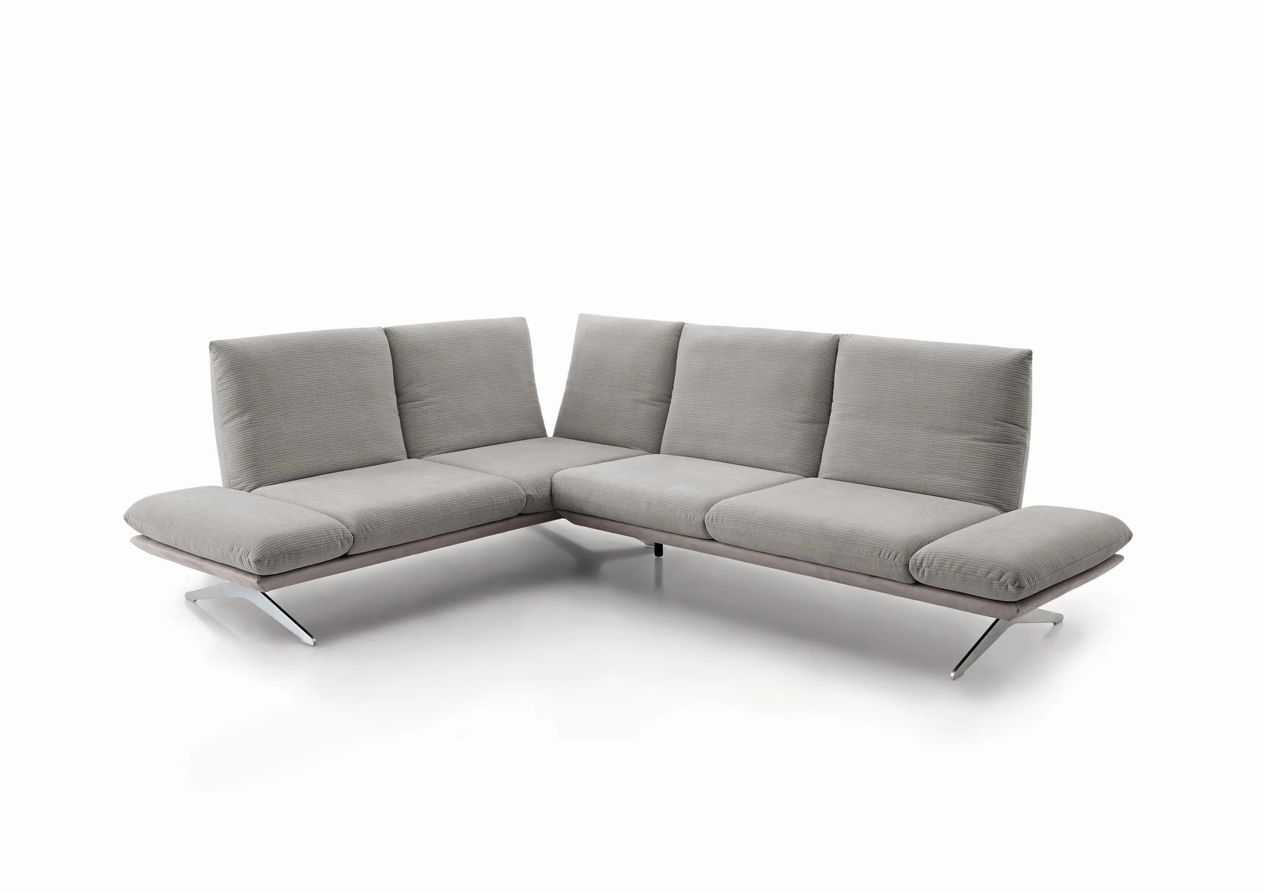 Ecksofa - Ecke links mit 2,5-Sitzer, Kopfteil/Armlehne verstellbar, Stoff, Hellgrau