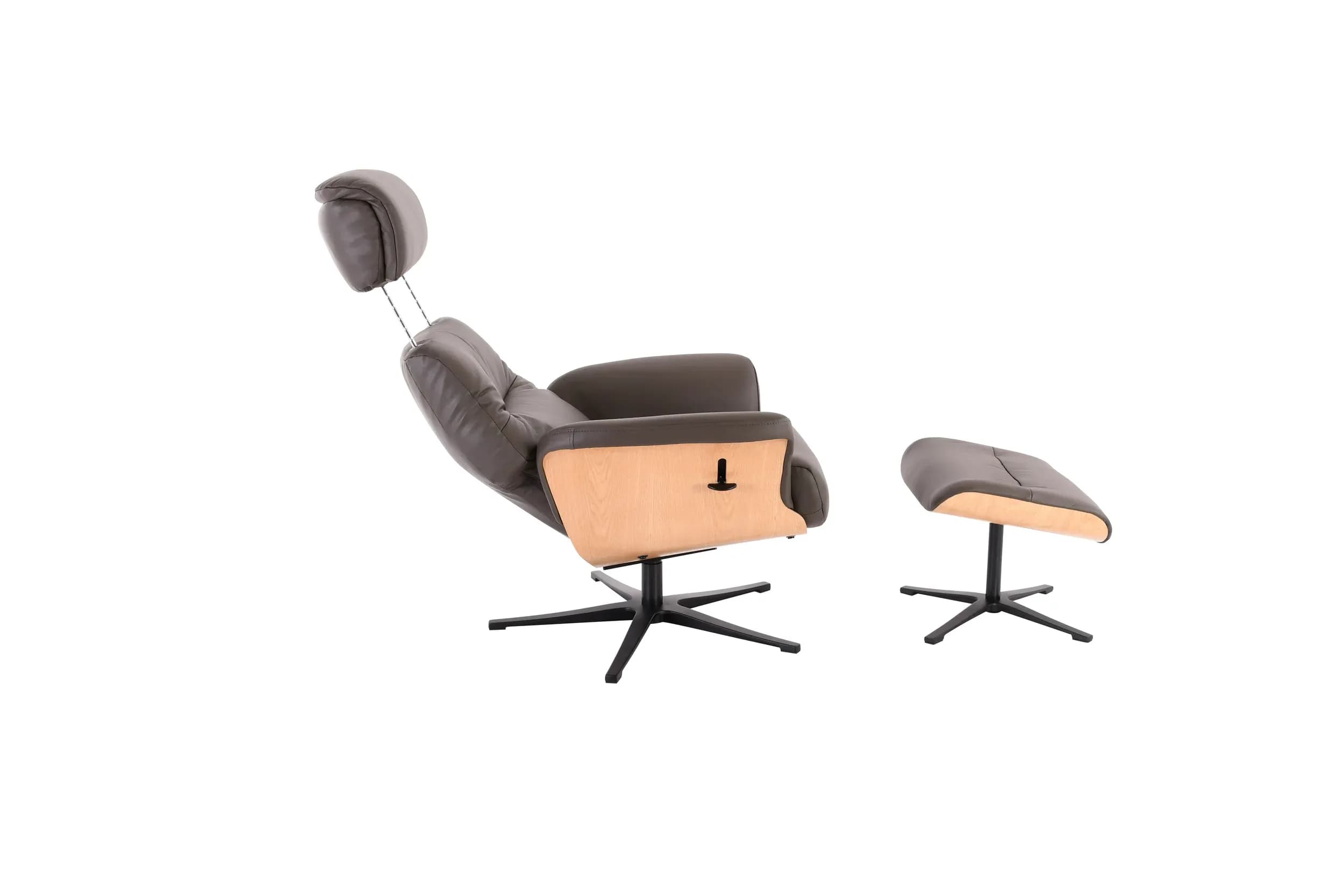 TV-Sessel MOANI mit Hocker - drehbar, Relaxfunktion, Kopfteilverstellung, Leder, Dunkelbraun