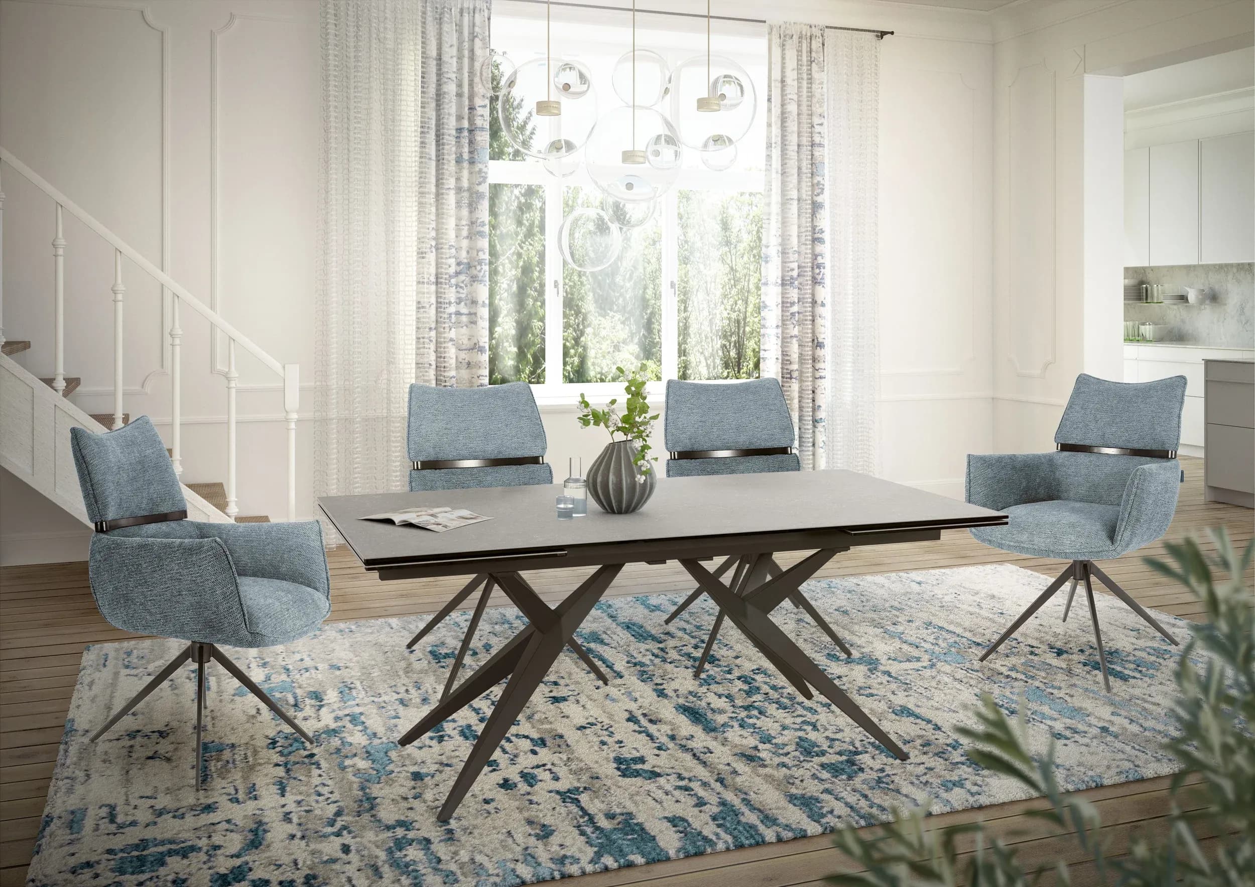 Esstisch MICHELA - ausziehbar, LB ca. 180x95 cm, Glaskeramik, Dunkelgrau