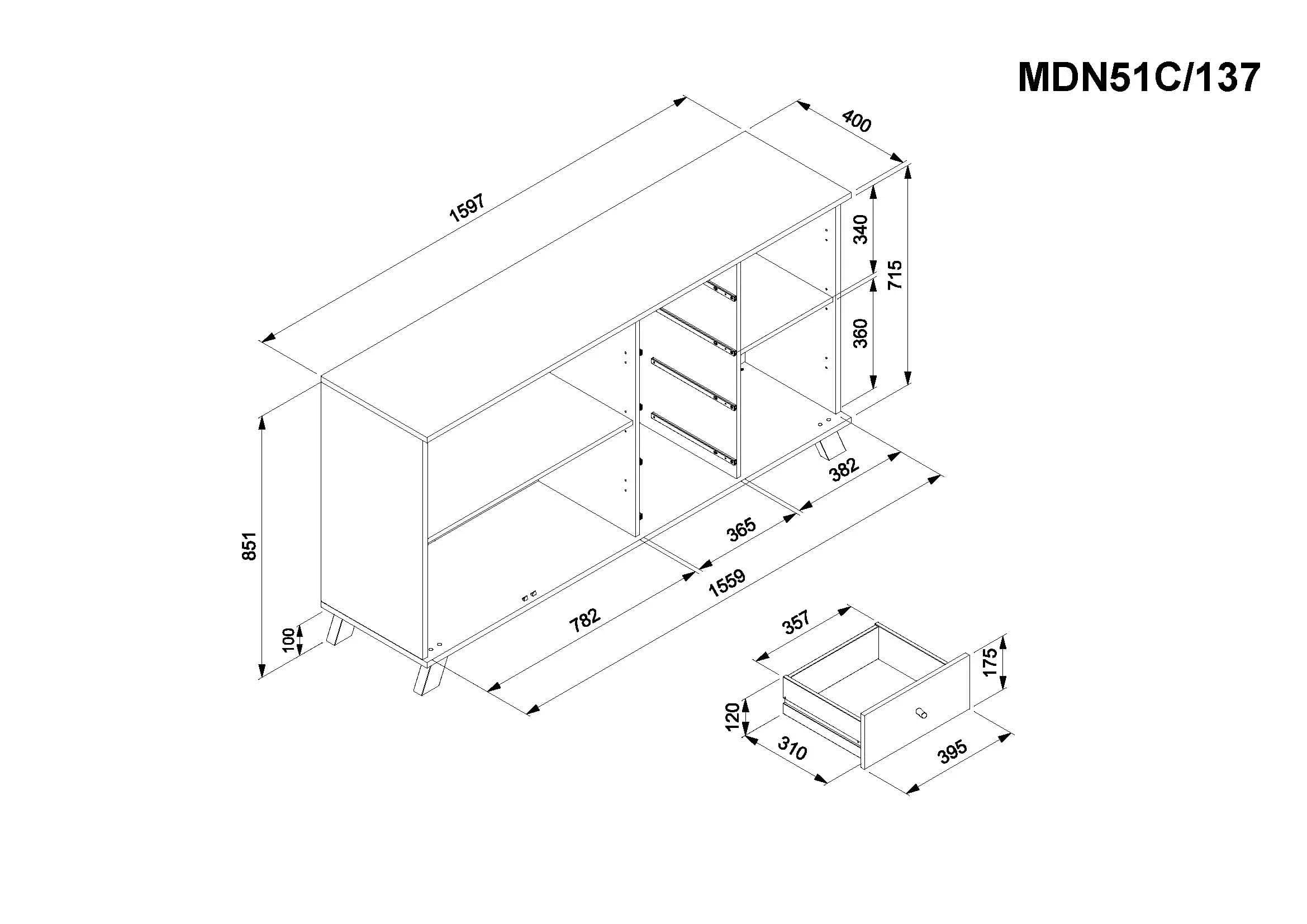 Sideboard- Eiche Dekor, Anthrazit
