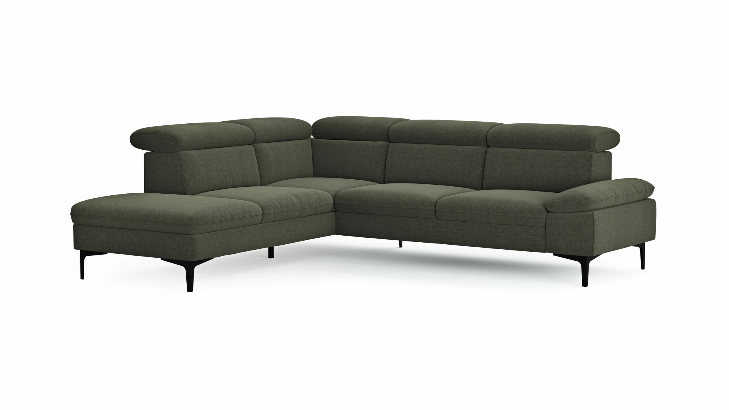Ecksofa Felipa - Ecke links mit 2,5-Sitzer inkl. Kopfteil verstellbar, Stoff, Dunkelgrün