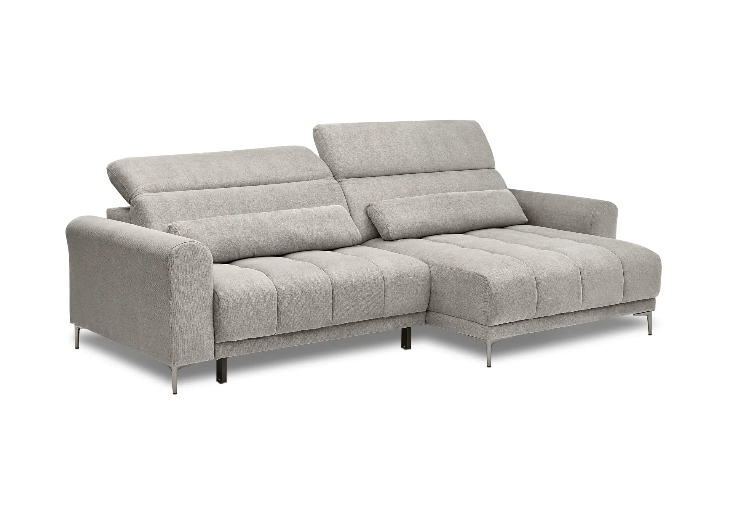 Ecksofa MINAO - 1,5-Sitzer mit Longchair rechts, Sitztiefe verstellbar motorisch, Kopfteil verstellbar, Stoff, Truffle