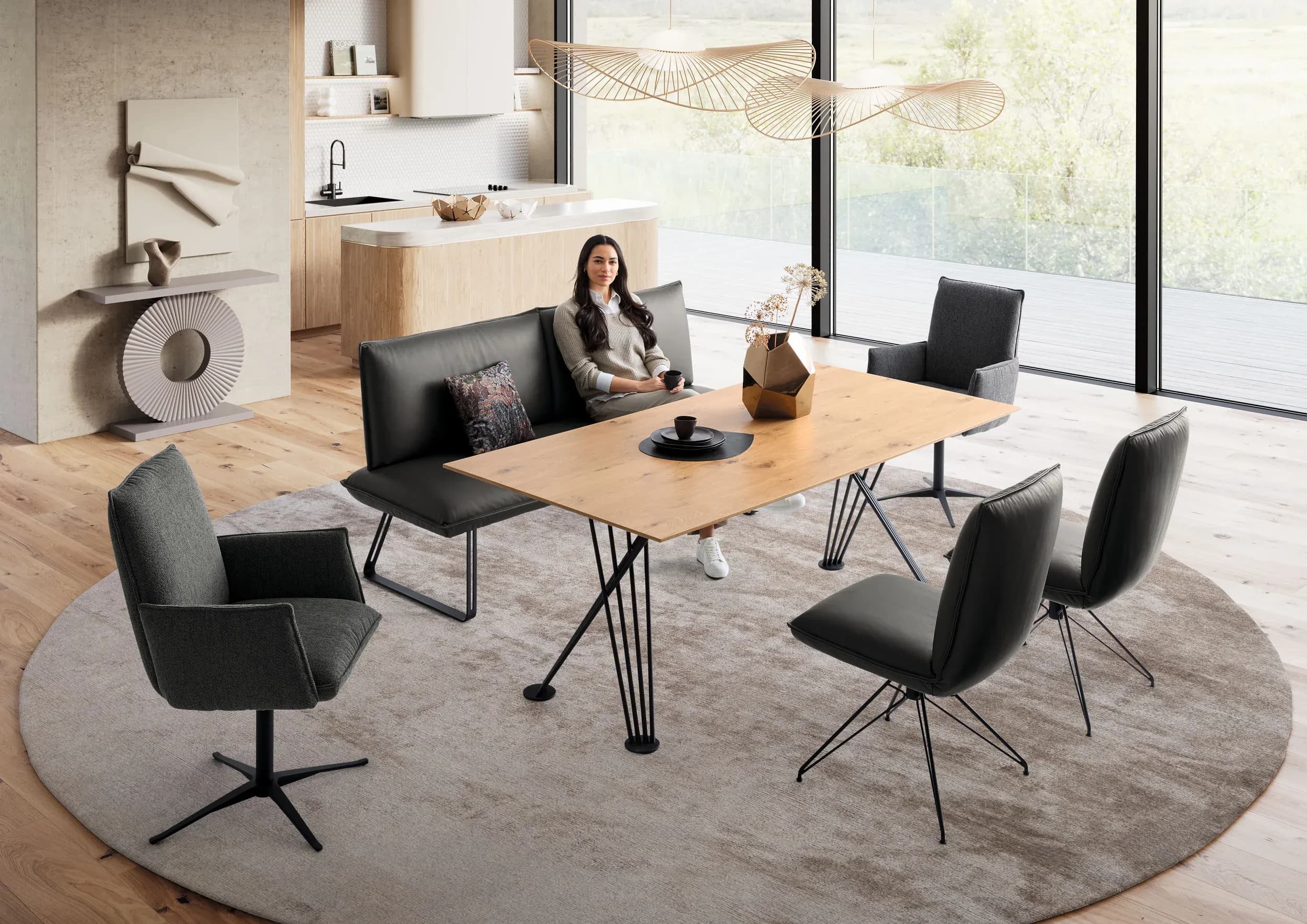 Polsterbank - B ca. 198 cm, 3-Sitzer, Leder, Lava