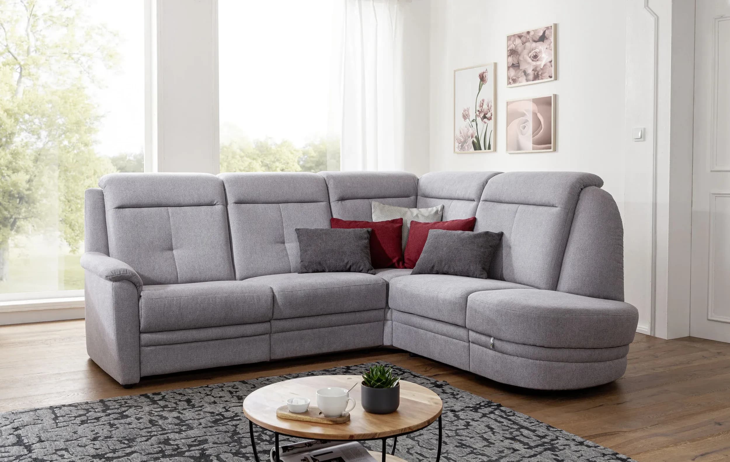 Ecksofa - 2-Sitzer mit Ecke rechts, Stoff, Silber