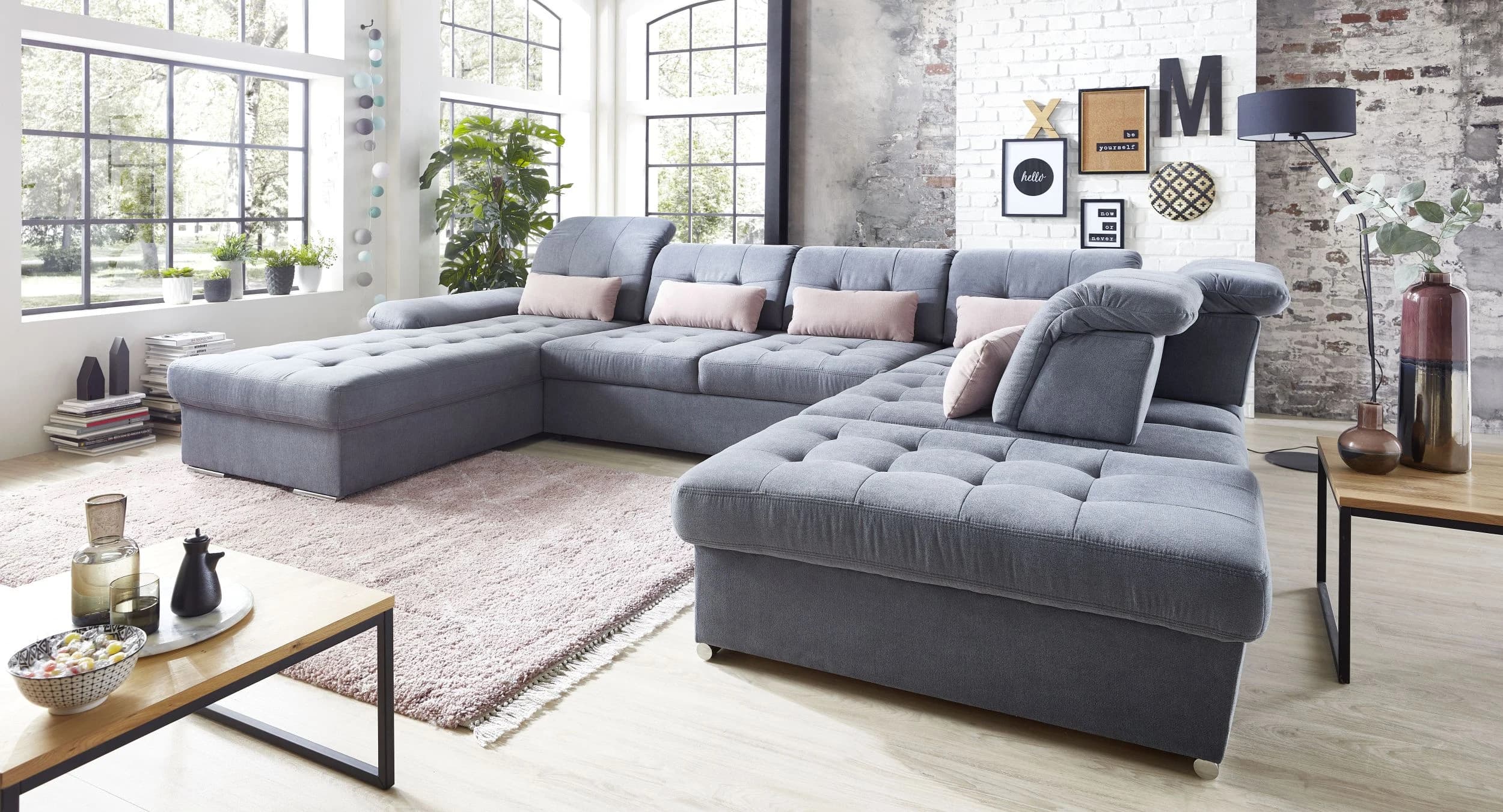 Wohnlandschaft - Longchair links, 3-Sitzer, Ecke rechts inkl. Schlaffunktion, Bettkasten, 