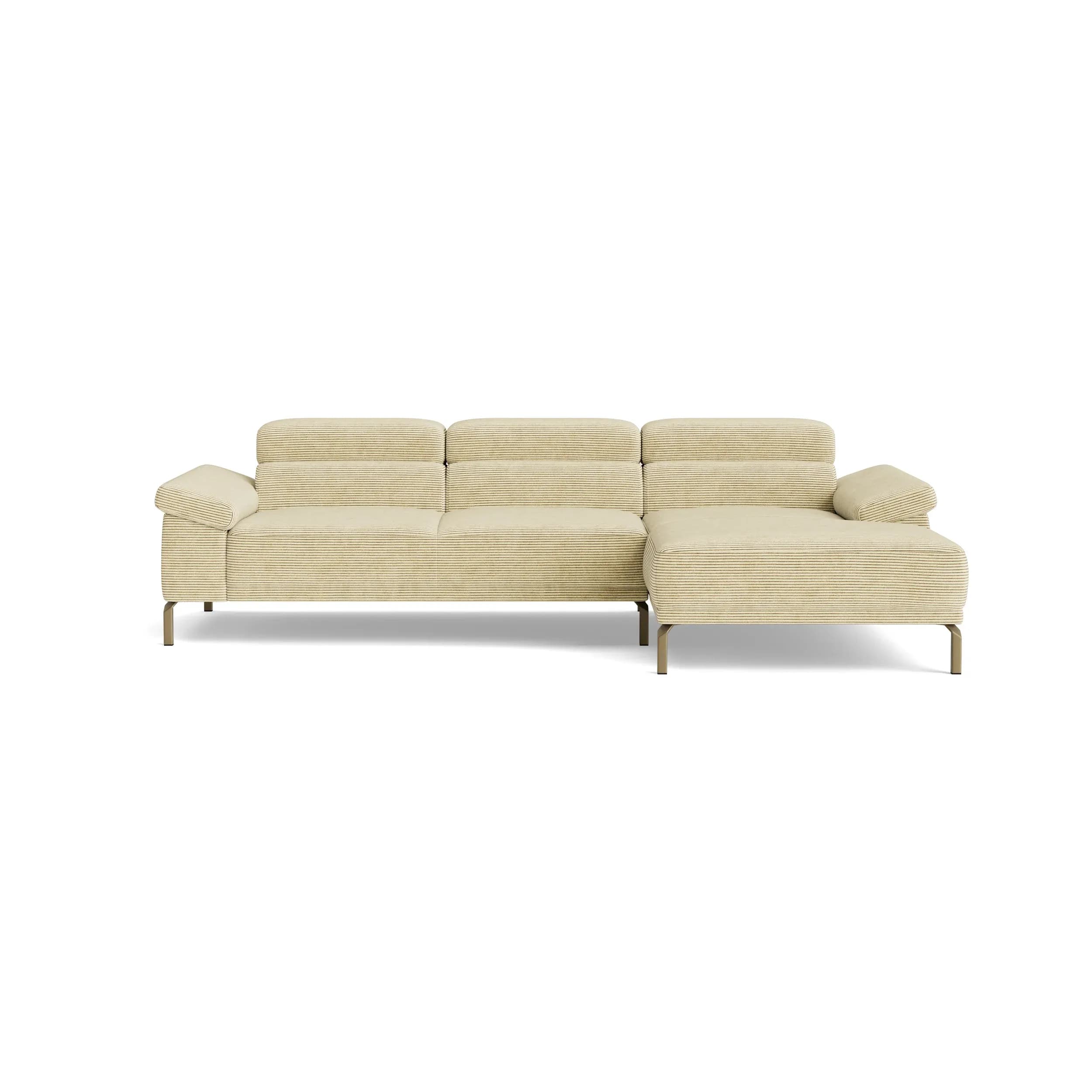 Ecksofa Bolonia - 2-Sitzer mit Longchair rechts inkl. Rückenlehne- und Kopfteilverstellung, Stoff, Cappuccino