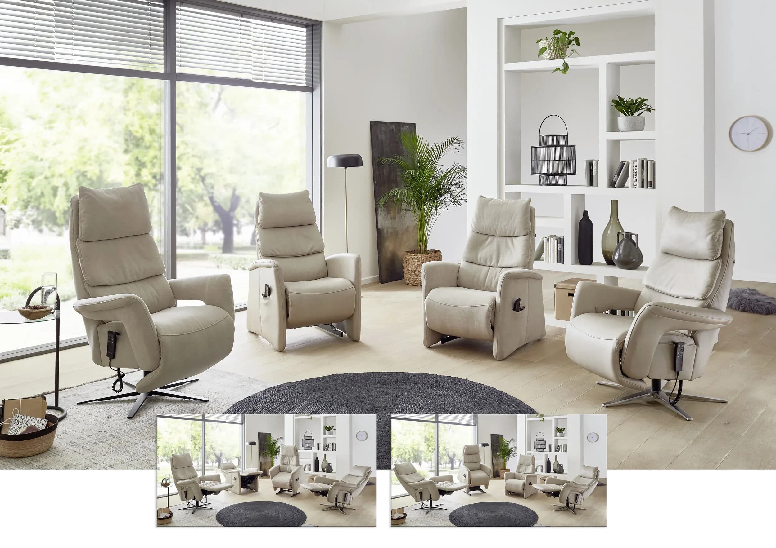 Sessel - mit Relaxfunktion, Stoff, Ecru