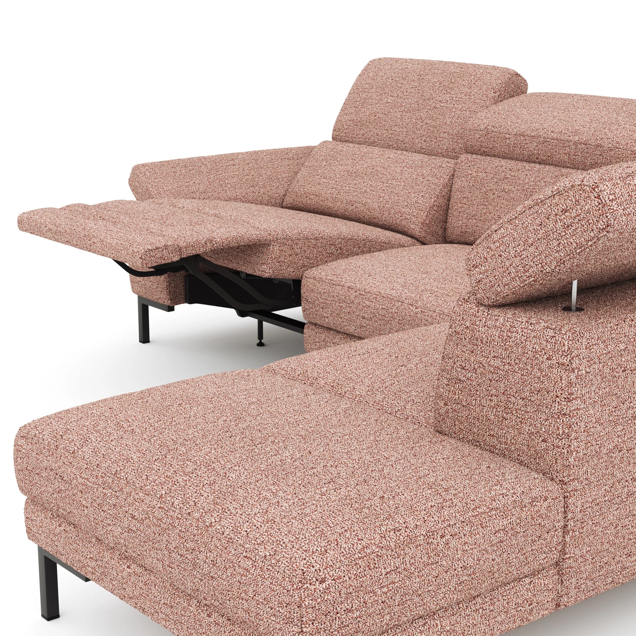 Ecksofa Hudson - 2,5-Sitzer mit Ecke rechts, inkl. Kopfteil/Armlehne verstellbar und Sitzvorzug/Relaxfunktion (motorisch), Stoff, Kupfer