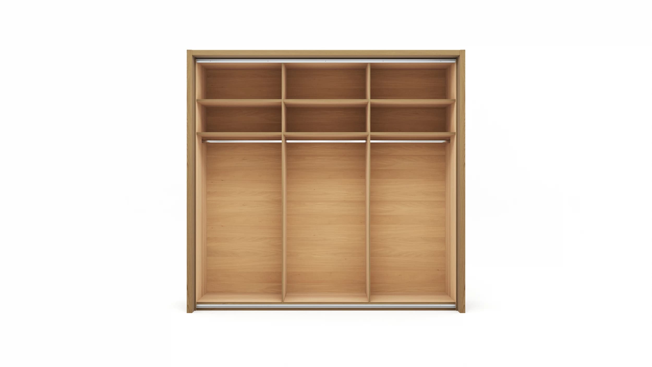 Schwebetürenschrank Lenoso -  B. ca. 260 cm, Eiche massiv, Glas, Champagner