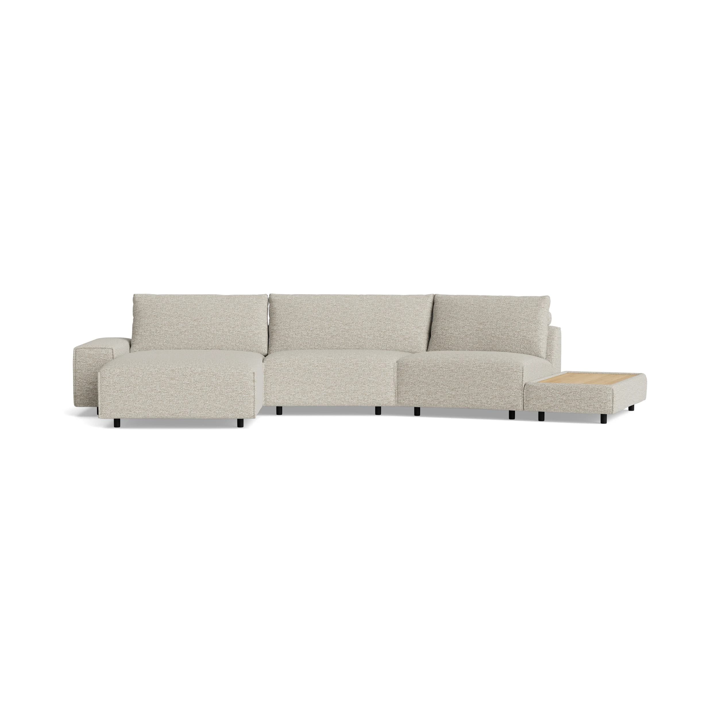 Ecksofa Serava Plus - Longchair links, Trapezelement, 1-Sitzer mit Anbauhocker, Stoff, Sand