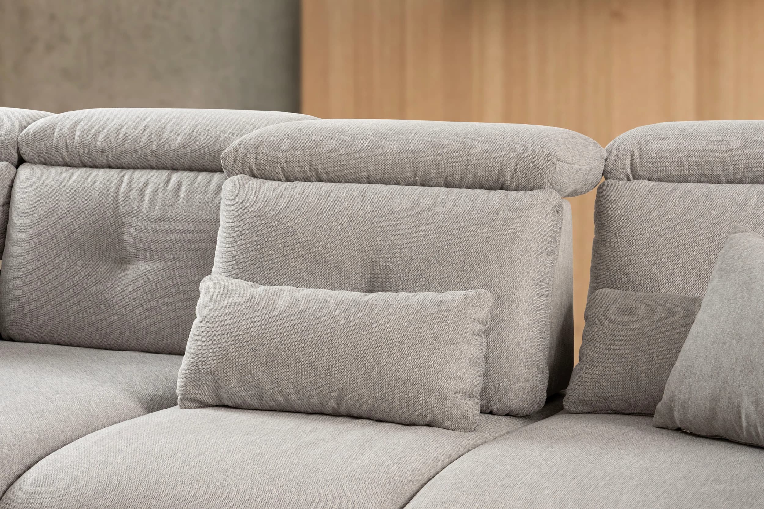 Ecksofa - Ecke links mit 2-Sitzer, Rückenlehne verstellbar, Stoff, Silbergrau
