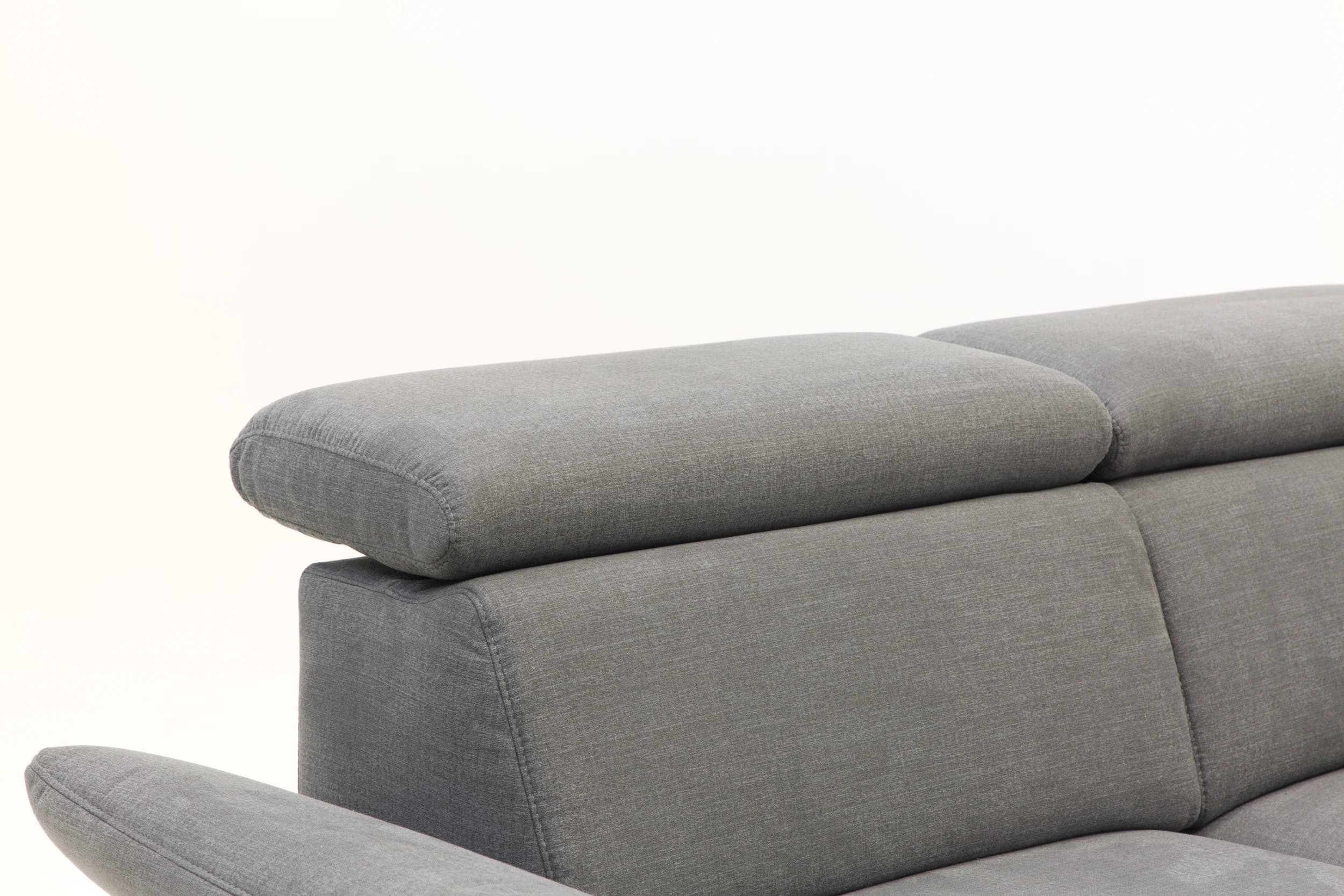 Ecksofa - 2,5-Sitzer mit Ecke rechts, Relaxfunktion (motorisch), Kopfstütze verstellbar (manuell), Armlehne verstellbar (manuell), Webstoff, Dunkelgrau