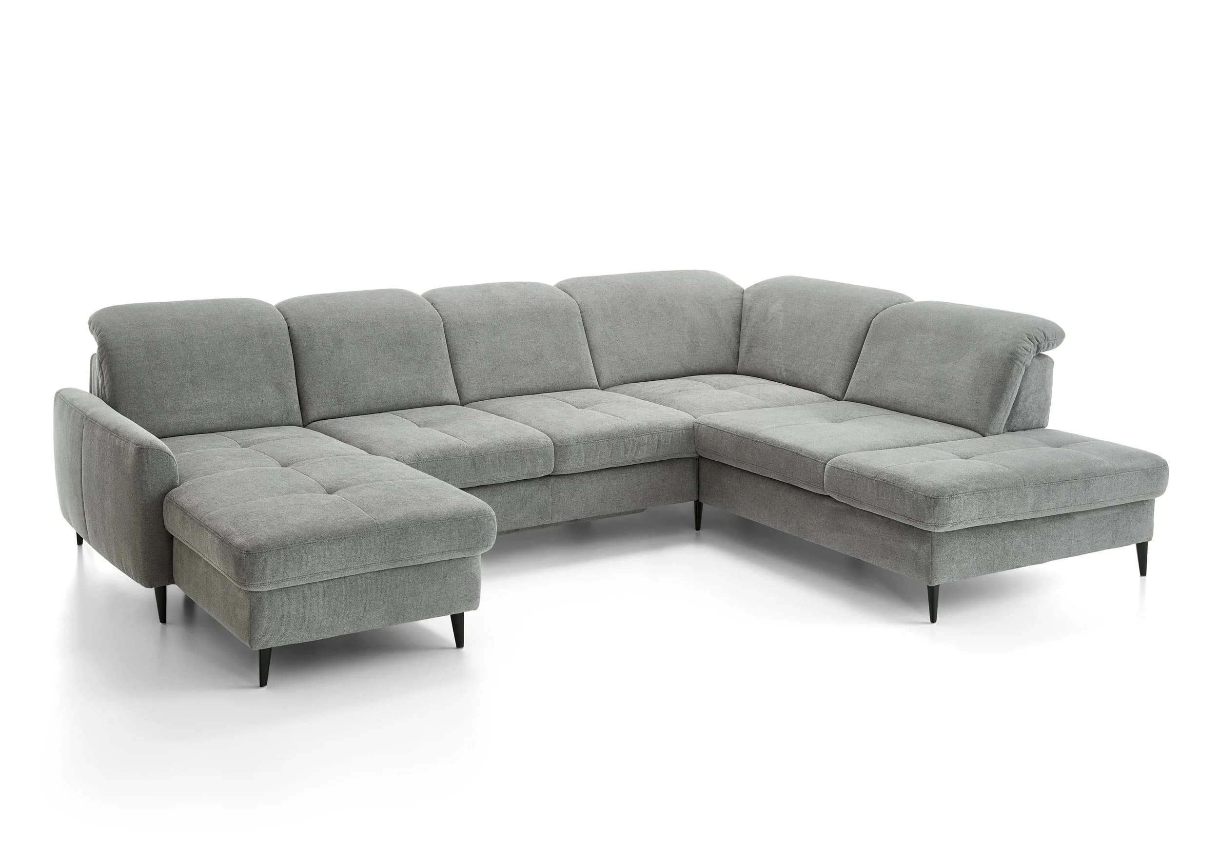 Wohnlandschaft - Longchair links mit 2,5-Sitzer und Ecke rechts, Sitztiefe verstellbar, Stoff, Grau