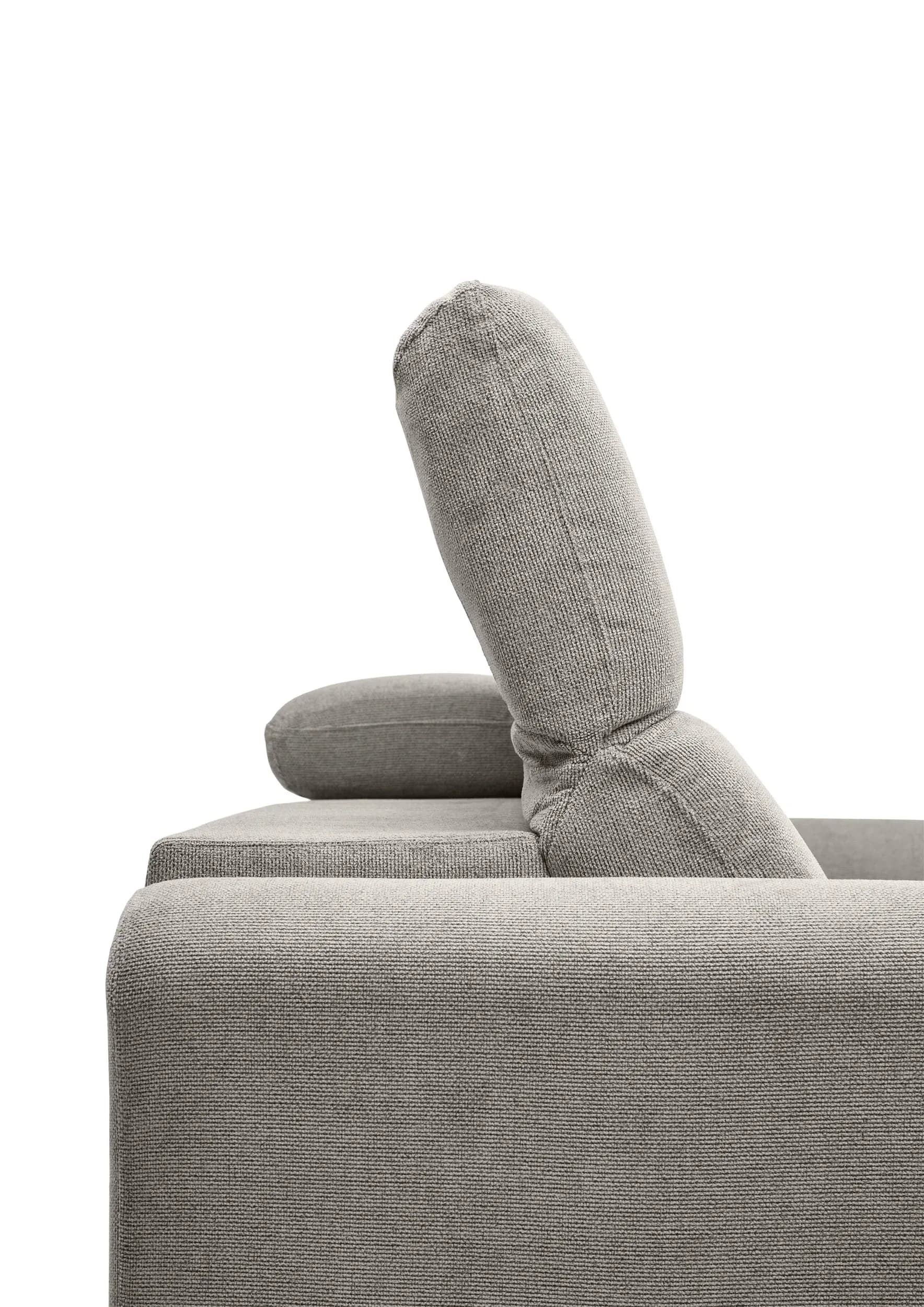 Ecksofa MINAO - 1,5-Sitzer mit Longchair rechts, Sitztiefe verstellbar motorisch, Kopfteil verstellbar, Stoff, Truffle