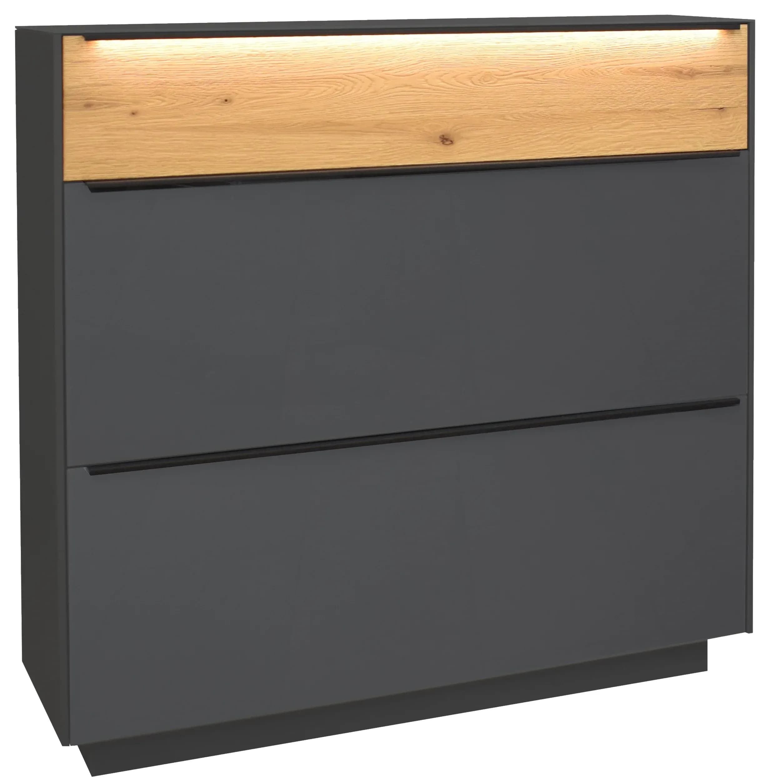 Schuhschrank - mit Beleuchtung, B ca. 107 cm, Anthrazit, Eiche massiv