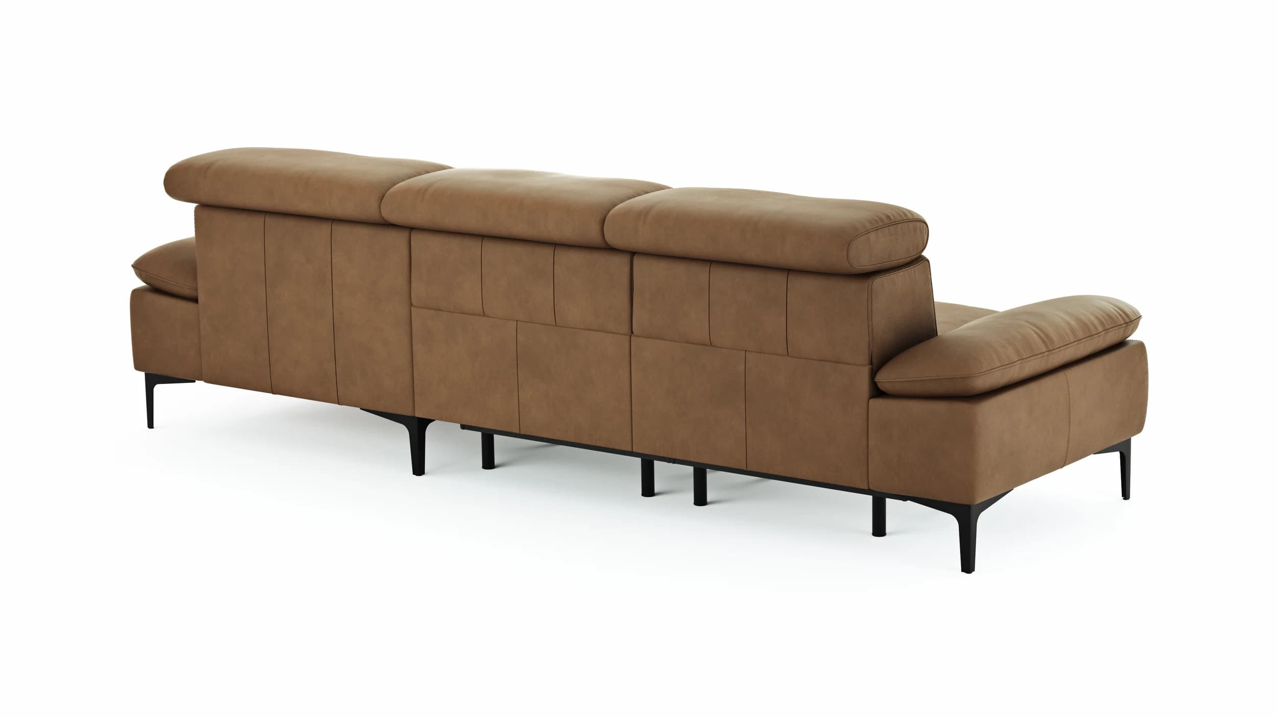 Ecksofa Felipa - 2,5-Sitzer mit Longchair rechts inkl. Armlehne verstellbar und Rückenlehne/Sitztiefe verstellbar (motorisch), Leder, Cognac