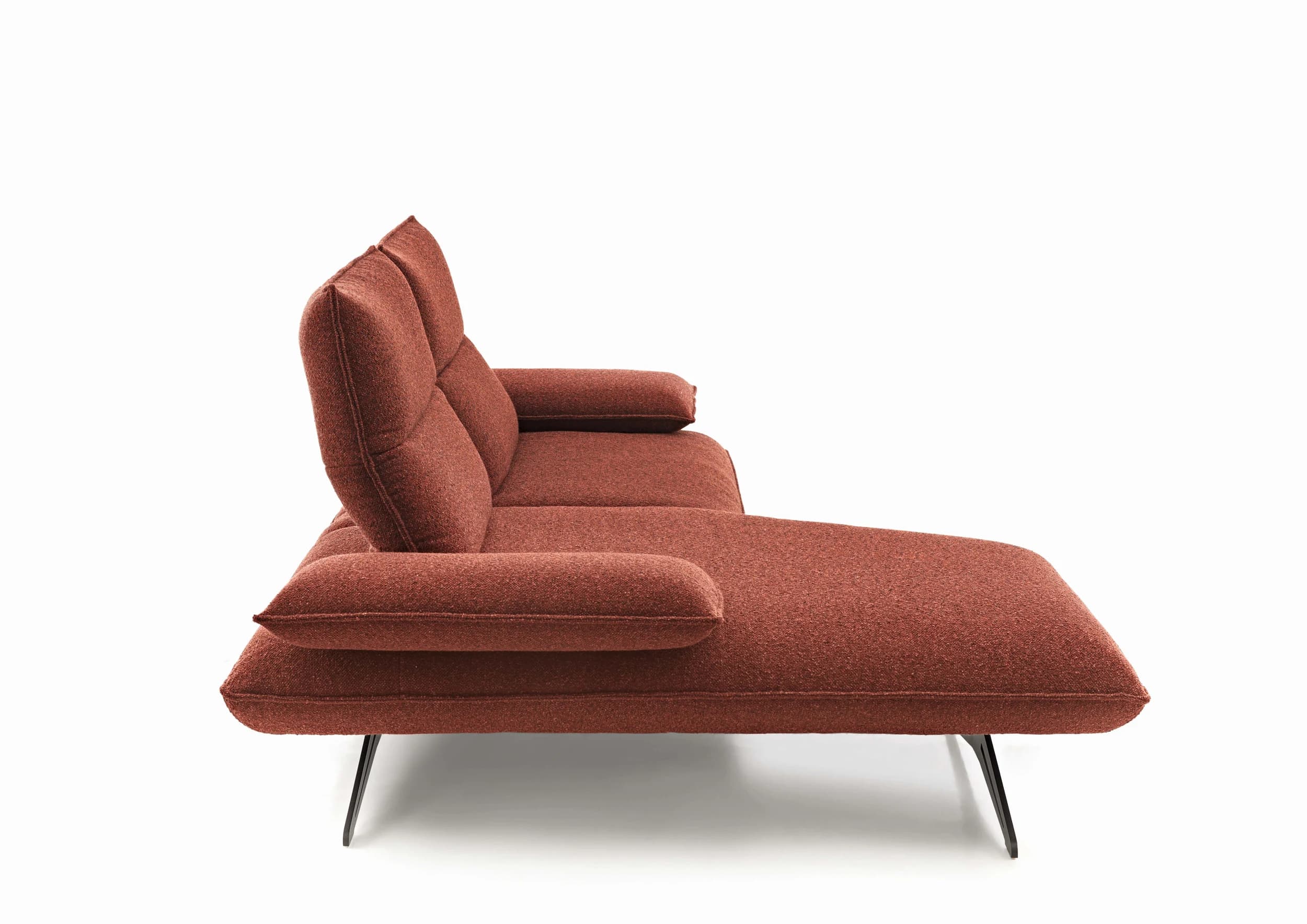 Ecksofa - 1-Sitzer mit Longchair rechts, Armlehne verstellbar, Rücken/Sitztiefe verstellbar, Stoff, Rot