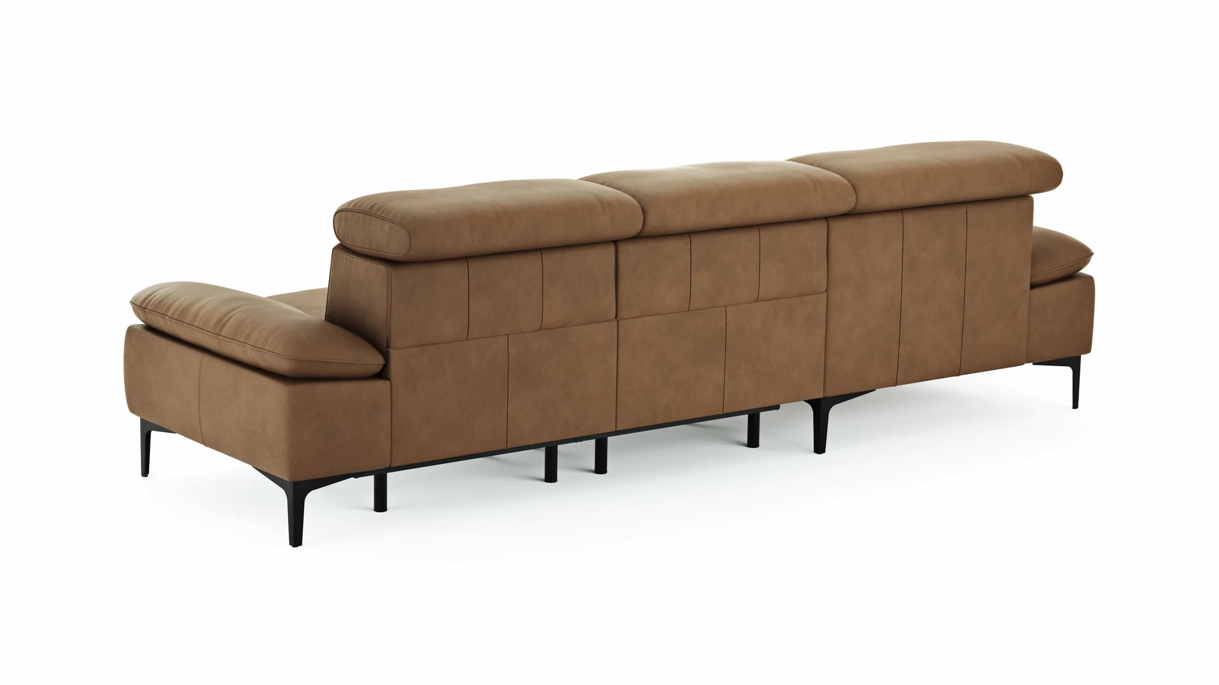 Ecksofa Felipa - Longchair links mit 2,5-Sitzer inkl. Armlehne verstellbar und Rückenlehne/Sitztiefe verstellbar (motorisch), Leder, Cognac