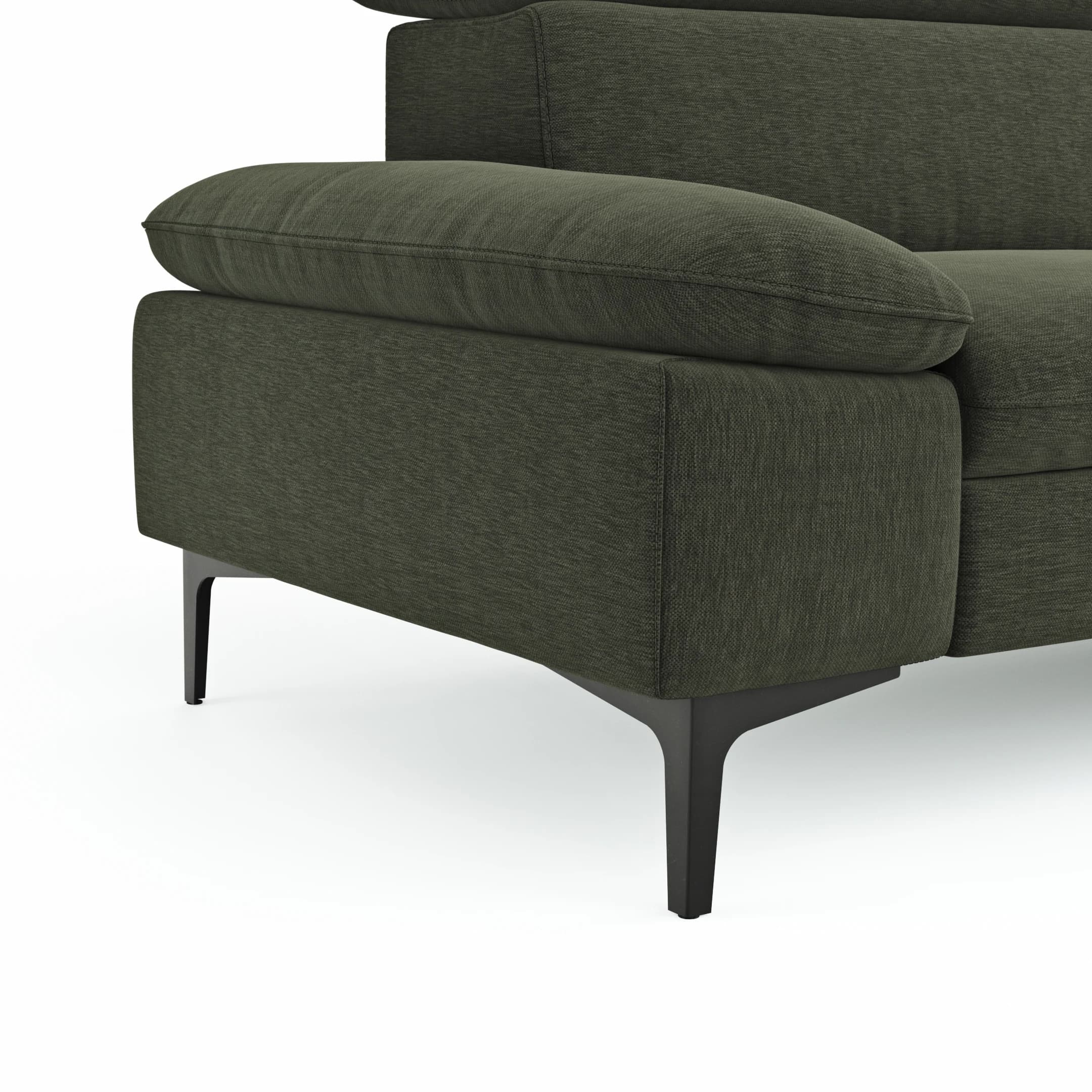 Ecksofa Felipa - 2,5-Sitzer mit Longchair rechts inkl. Kopfteil verstellbar, Stoff, Dunkelgrün