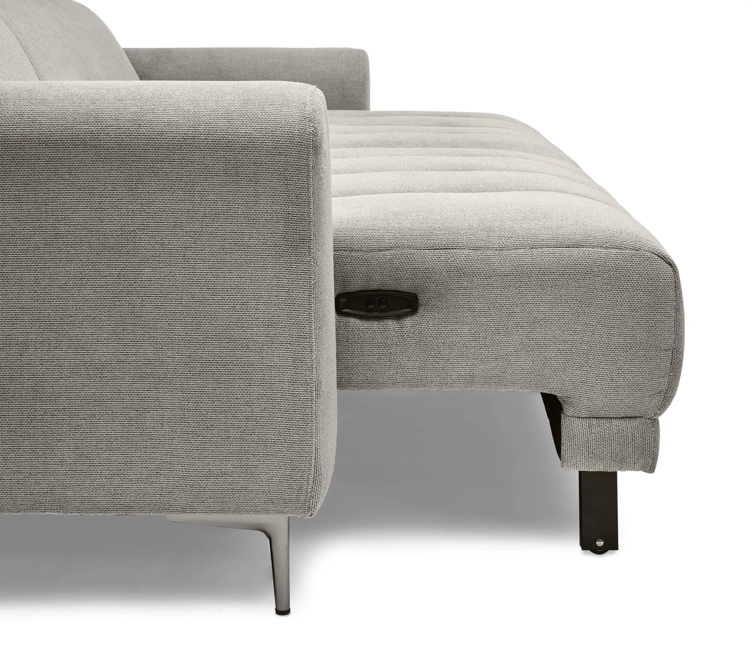 Ecksofa MINAO - 1,5-Sitzer mit Longchair rechts, Sitztiefe verstellbar motorisch, Kopfteil verstellbar, Stoff, Truffle
