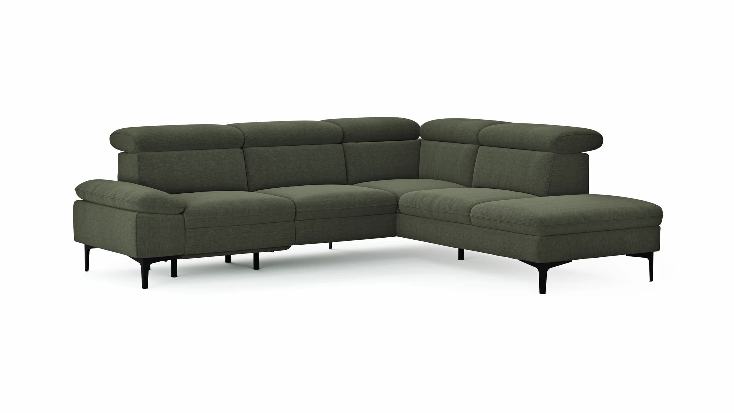 Ecksofa Felipa - 2,5-Sitzer mit Ecke rechts inkl. Armlehne verstellbar und Rückenlehne/Sitztiefe verstellbar (motorisch), Stoff, Dunkelgrün