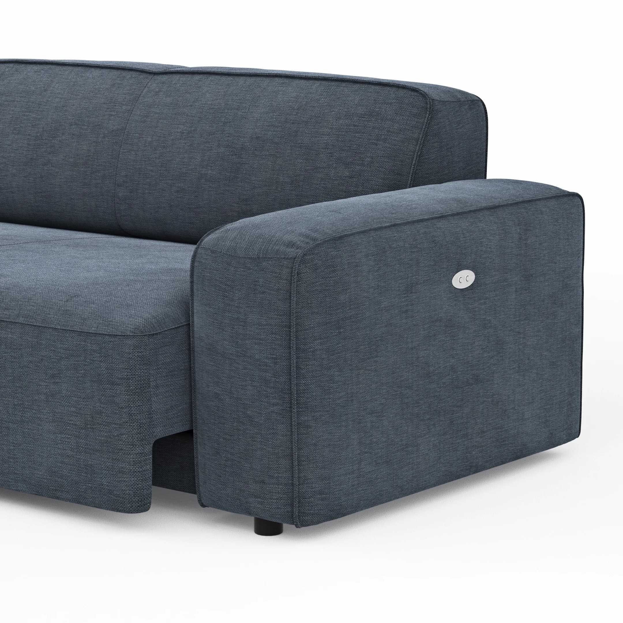 Ecksofa Denver - Longchair links mit 2,5-Sitzer, inkl. Sitzvorzug (motorisch), Stoff, Blau